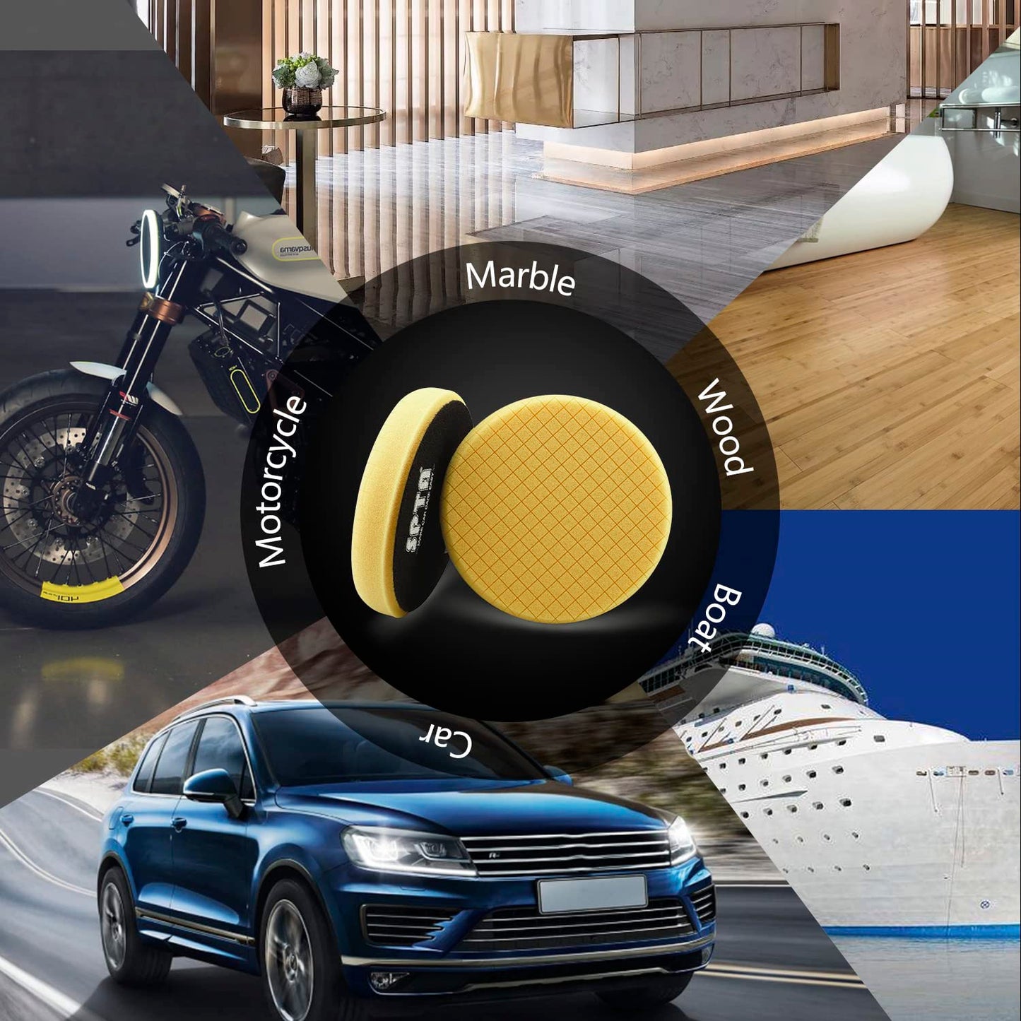 Yellow Medium Cut Pad, 3Pcs 5 Inch Buffing Polishing Pads for 125mm Backing Plate Buffing Sponge for Car Buffer Polisher Compounding, Polishing and Waxing