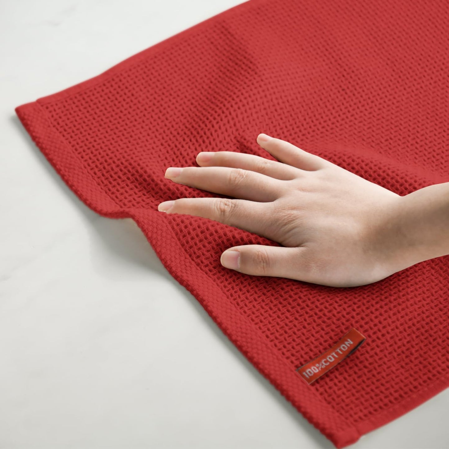 Artoid Mode 100% Cotton Dark Red Waffle Weave Kitchen Dish Cloths, 13x28 Inch Ultra Soft Absorbent Quick Drying Kitchen Dish Towels Set of 4