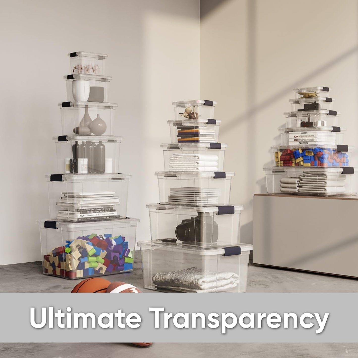 Superio Clear Storage Boxes with Lids, 1.27 Quart Plastic Container Bins for Organizing, Stackable Crates, BPA Free, Non Toxic, Odor Free, Organizers for Home, Office and Dorm, 2 Pack