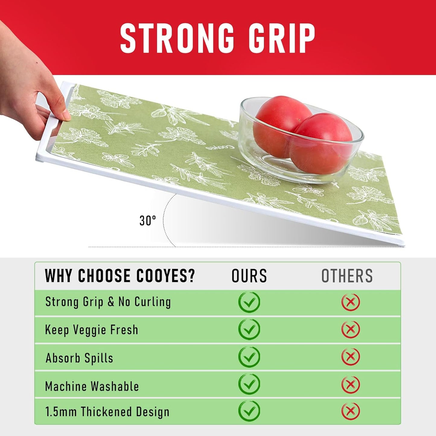 Cooyes Large Fridge Liners for Refrigerator, 17.7" × 36", Drawer & Shelf Liners for Kitchen Cabinets Non-Adhesive, Breathable Cloth Material, Non-Slip, Keep Produce Fresh Longer, 6 Pack, Sage Green