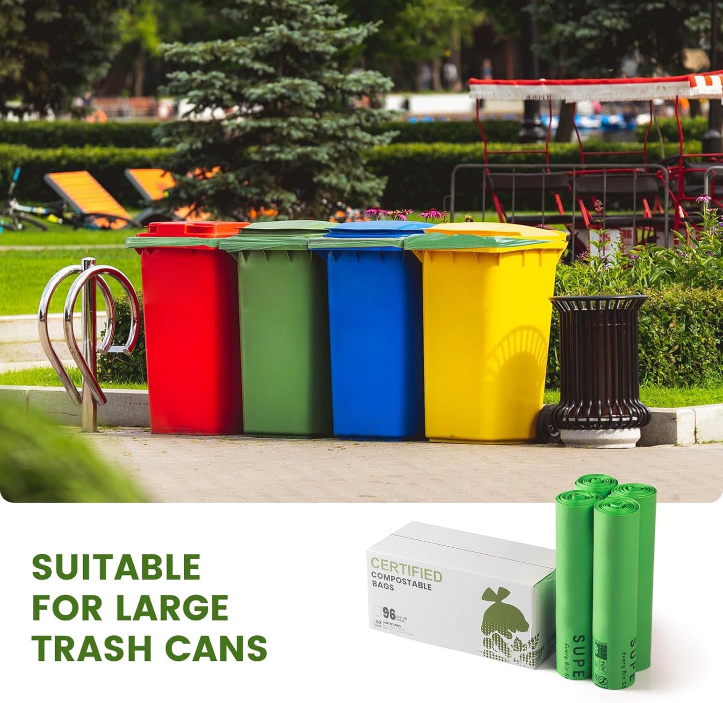 SUPERBIO 96 Gallon Compostable Lawn & Leaf Bags, Extra Thick 1.57 Mil, (40 Count Bulk), Large Yard Waste Bag, ASTM D6400, US BPI and Europe OK compost INDUSTRIAL Certified