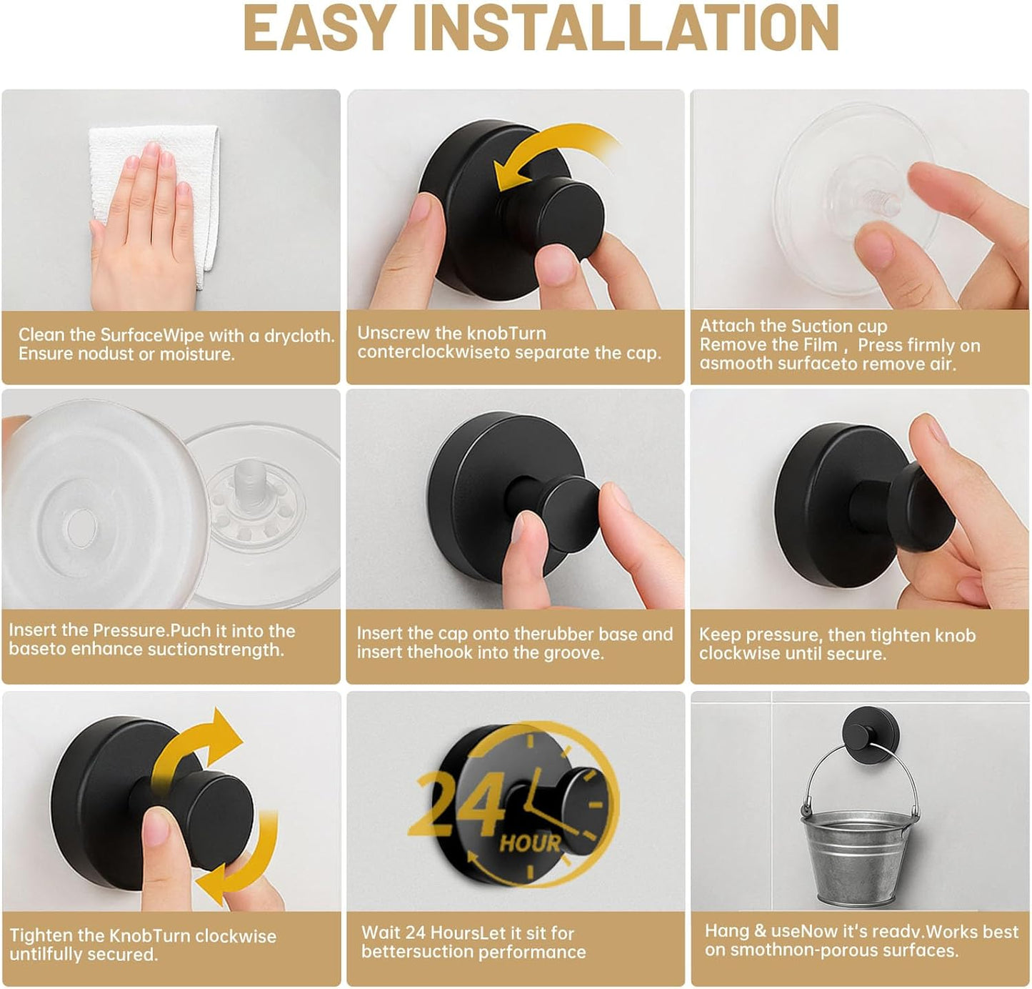 4 Pcs Suction Cup Hooks for Shower,Removable Hooks,Towel Hook,Suction Hook for Bathroom, Bedroom, Glass Window (Black)