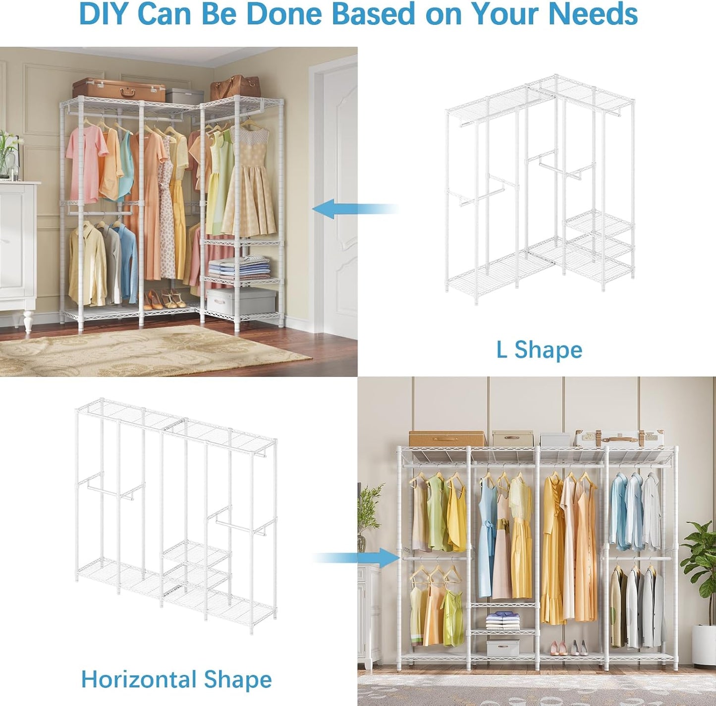 VIPEK V40 Wire Garment Rack Heavy Duty Clothes Racks for Hanging Clothes, Multi-Functional Bedroom Clothing Racks Freestanding Closet Wardrobe Rack, 76" L x 15.7" W x 76.4" H, Max Load 1110lbs, White