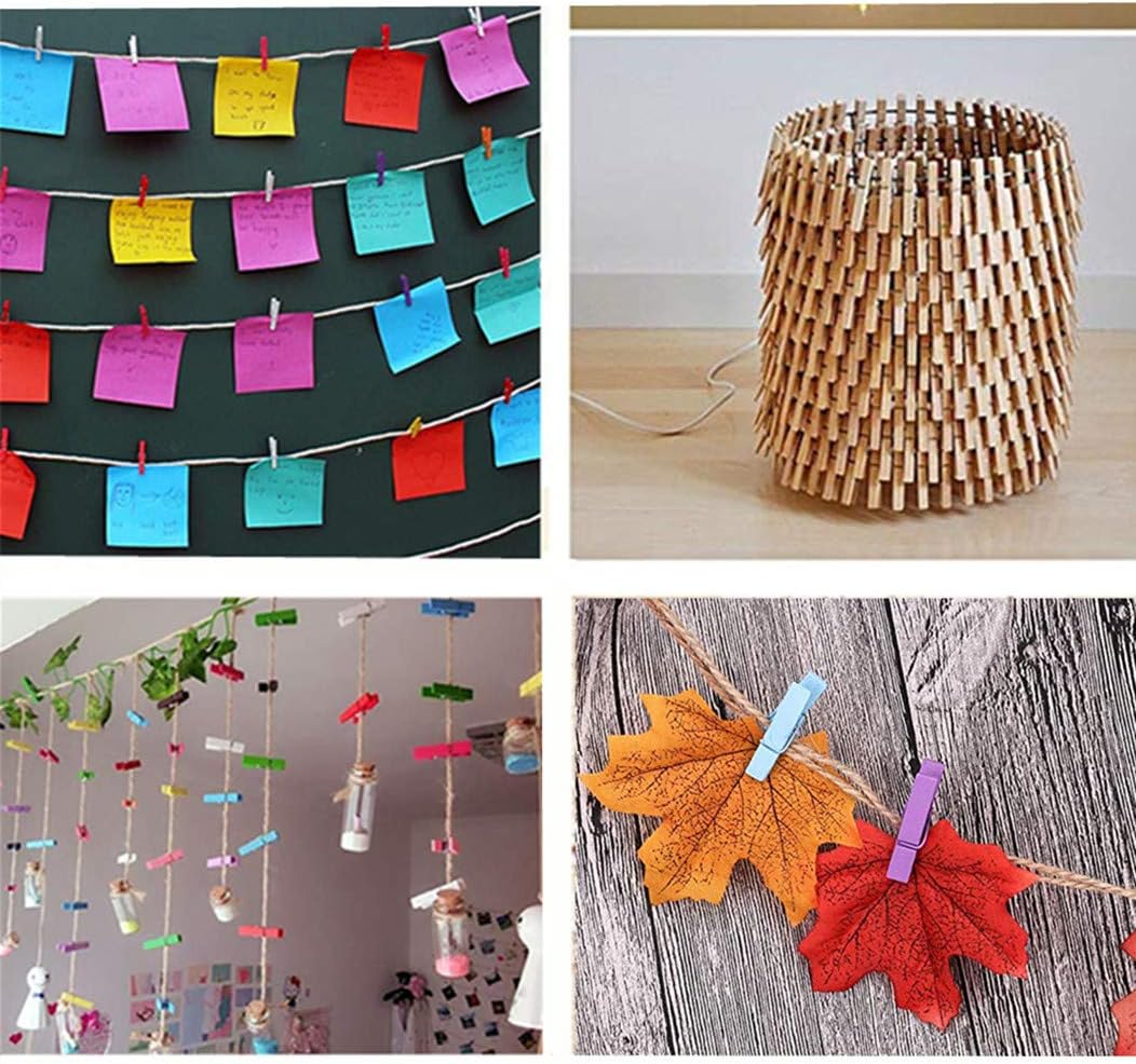 DurReus Sturdy Clothes Pegs Clamps DIY Craft Mini Colored Wood Clothespins Clip Holiday Christmas Cards with Twine Pack 50 Yellow