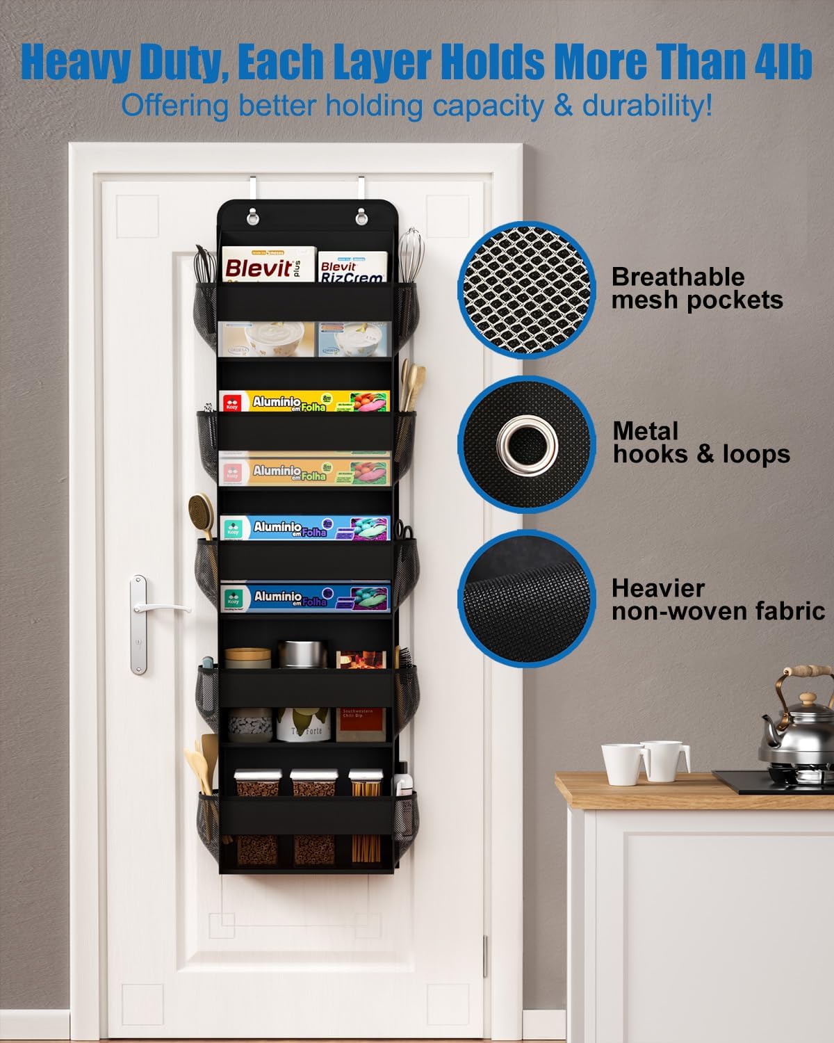 Over The Door Storage Organizer, RV Bathroom Organizer, Over The Door Organizer Camper Storage and Organization, 5 Shelf Hanging Over Door Organizer for Camper, Bathroom, Bedroom, Closet-Black