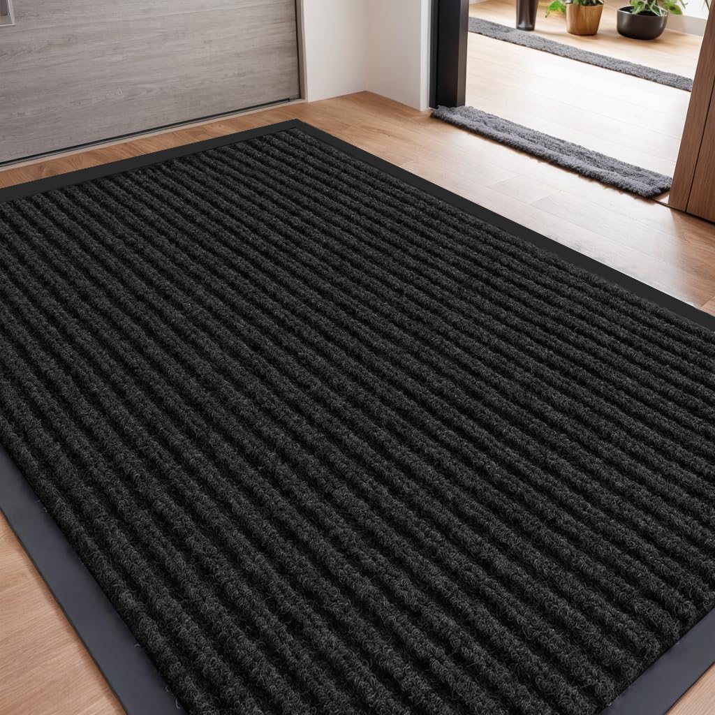 SRDDQLC Door Floor Mat Commercial Grade Large Size Heavy Duty Tough Entry Collection Slip Skid Entrance Mat with Rubber Backing Low Profile and Easy to Clean Indoor Outdoor Rug,4FTx8FT,Black