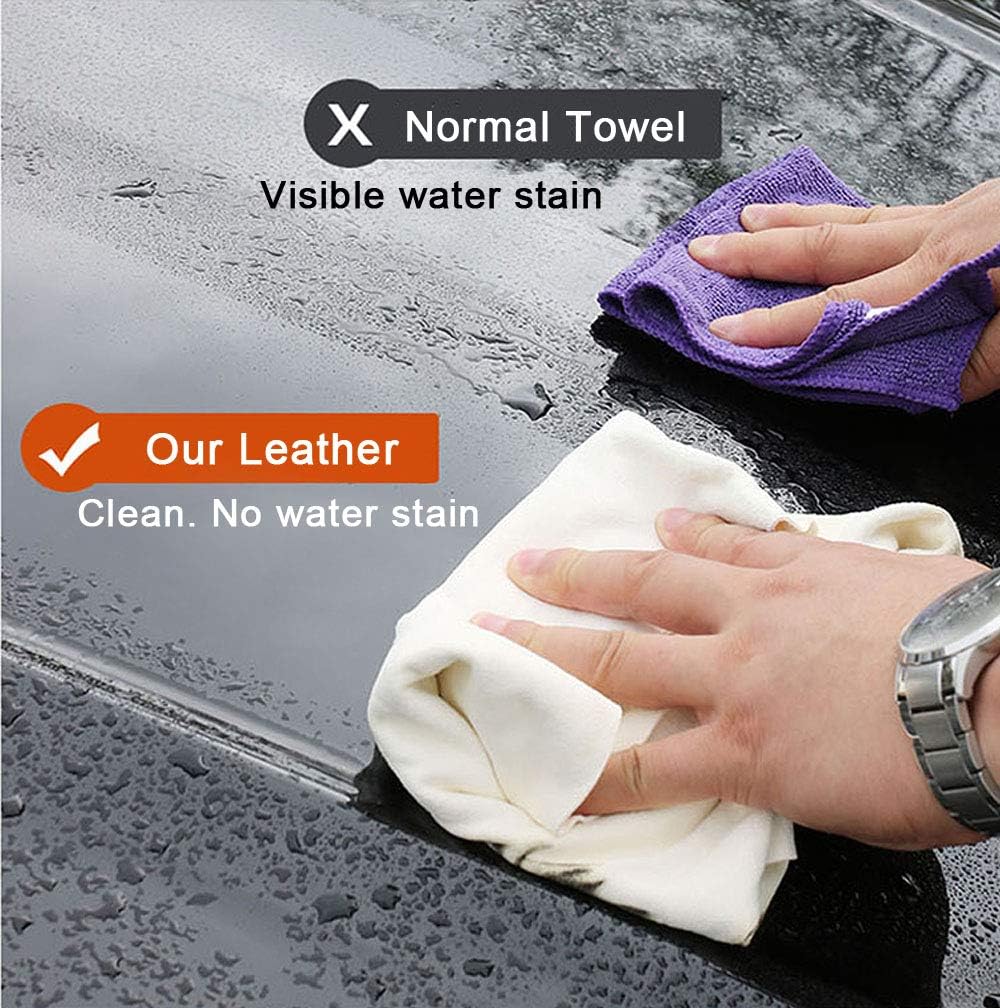 Chamois Cloth for Car - 35'' x 23.6'' (5.7 sq ft) - Extra Large Drying Natural Shammy Towel Real Leather Washing Cloth Cleaning Car Wipes