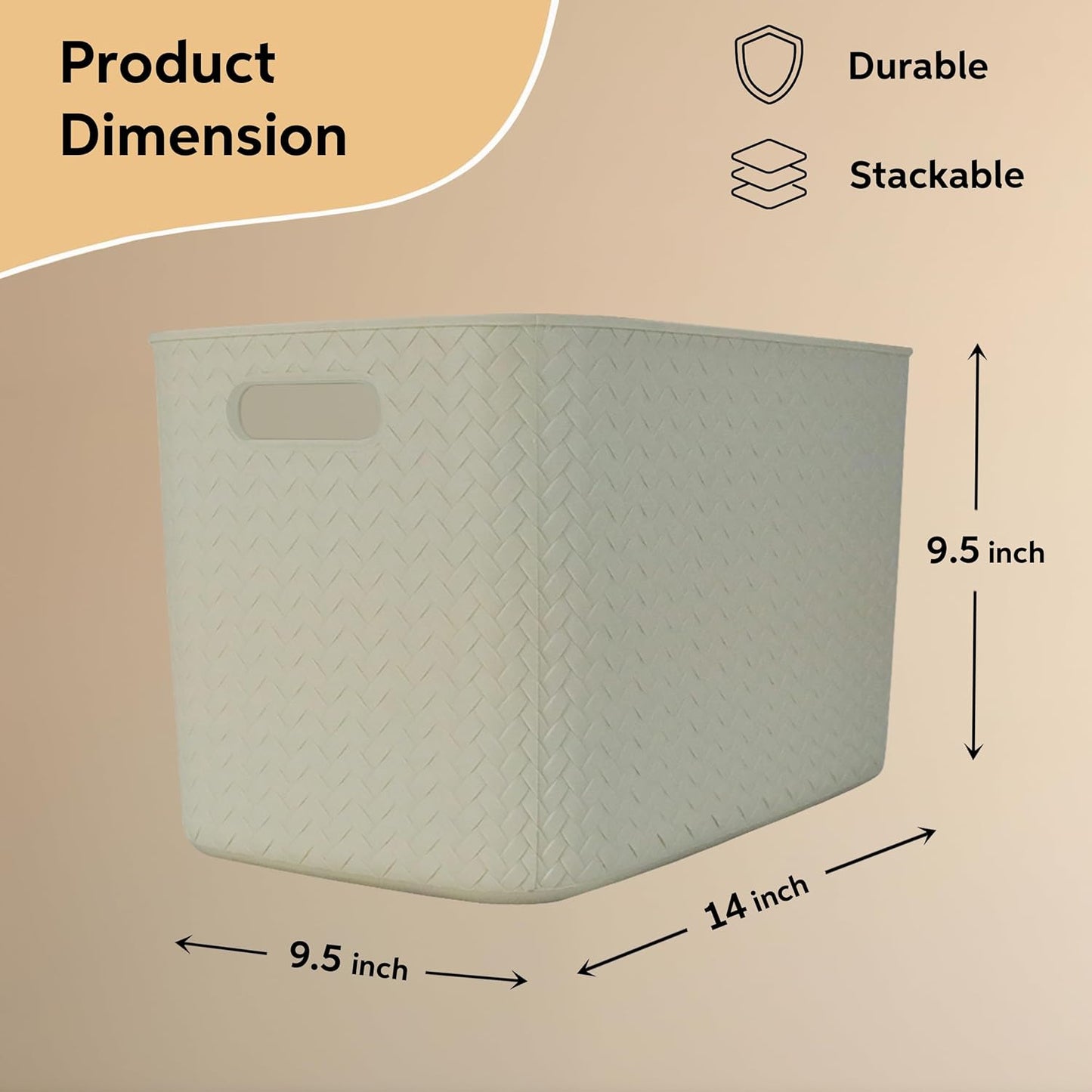 Storage Bins with Bamboo Lid – Stackable, Multi-Purpose Organizers for Pantry, Closet, Kitchen, and Home – Elegant Wicker-Style Design with Ergonomic Handles (Cream)