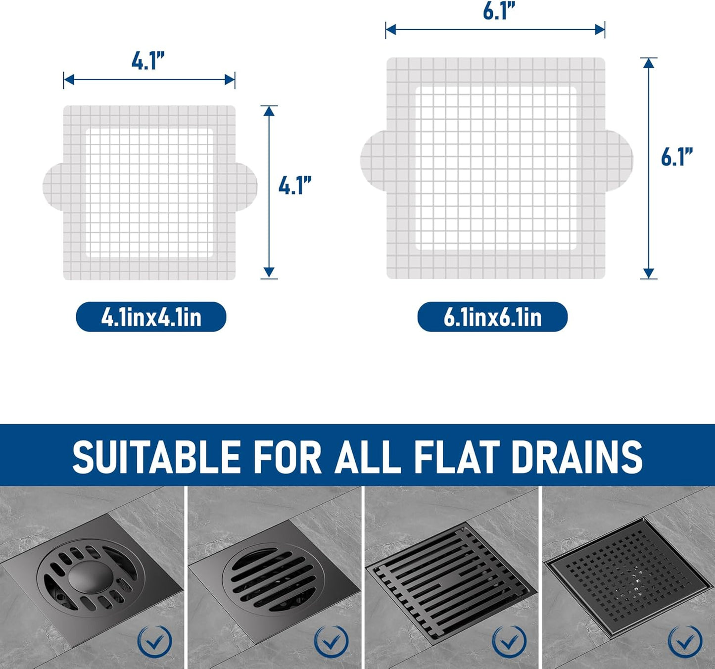 Disposable Hair Catcher Shower Drain Mesh Stickers, Hair Catchers for Shower, 25 Pack, 6.1 Inch - Square