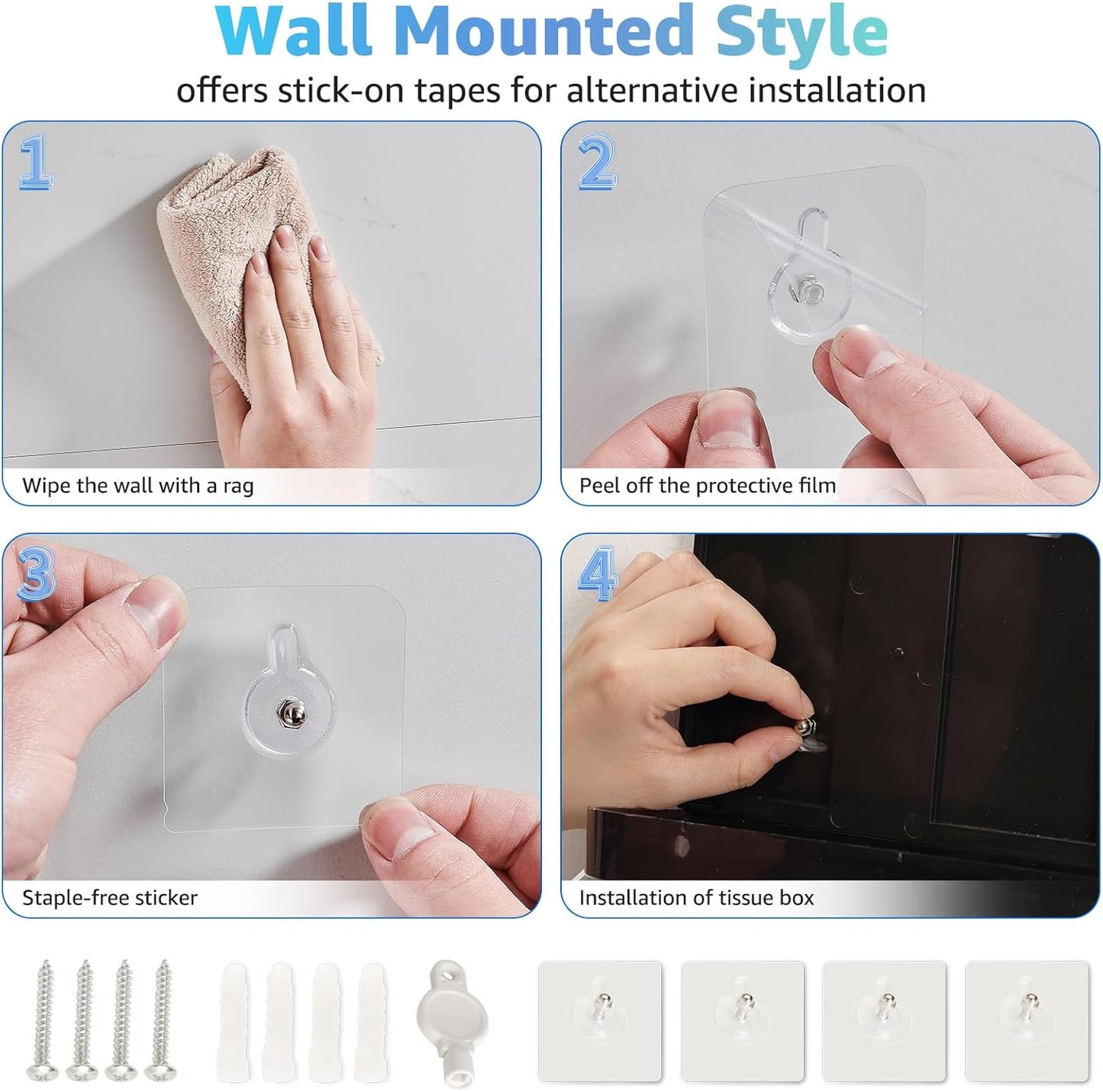 Paper Towel Dispenser Wall Mount, Multifold Paper Towel Holder Adhesive Hand Towel Dispenser for Bathroom Kitchen Commercial, Black