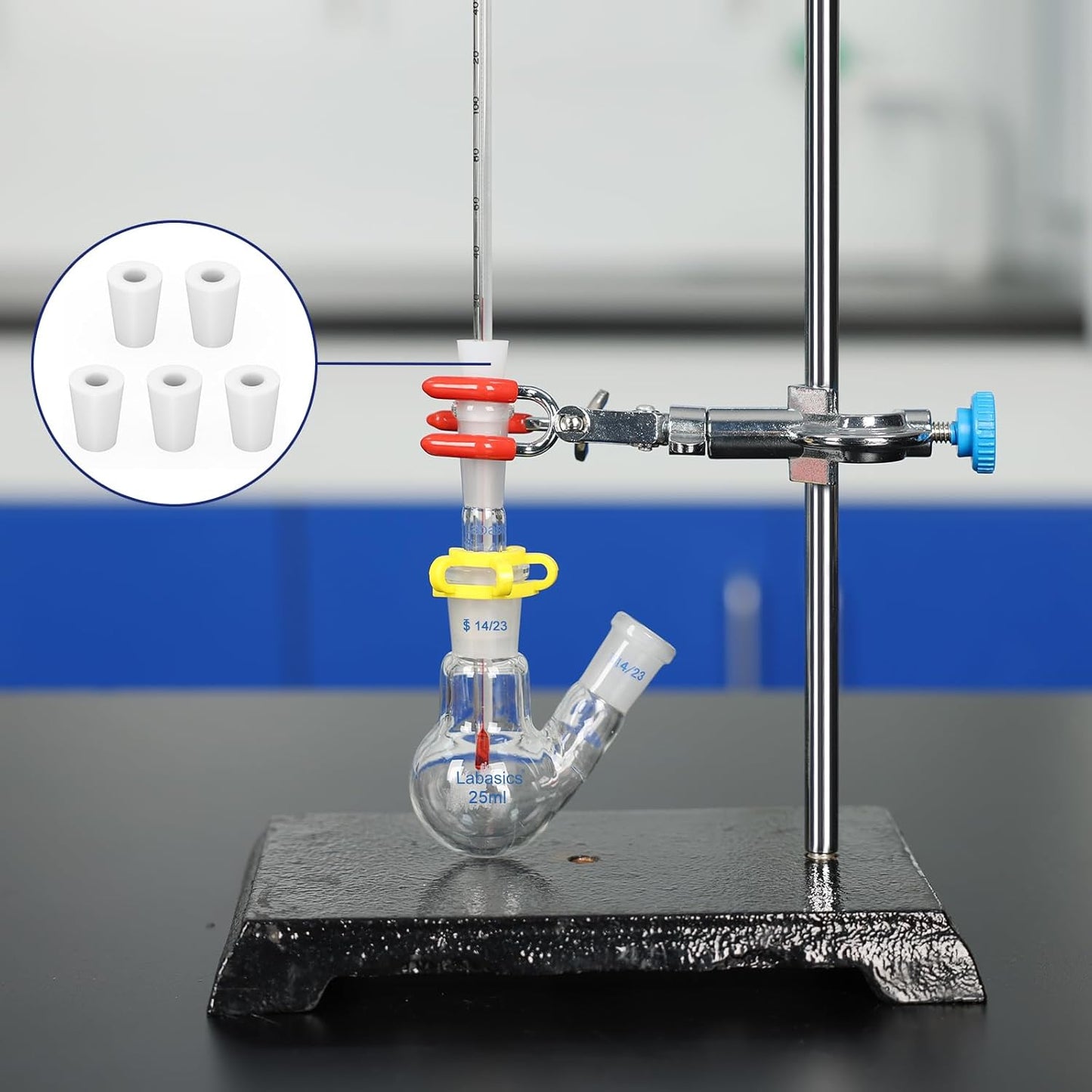 Labasics 5-Pack 5# Single-Hole Silicone Stoppers, White Tapered Lab Seal Stoppers with 0.31" Hole, Durable and Reusable Silicone Plugs for Laboratory Glassware, Airtight Sealing, and Experiments