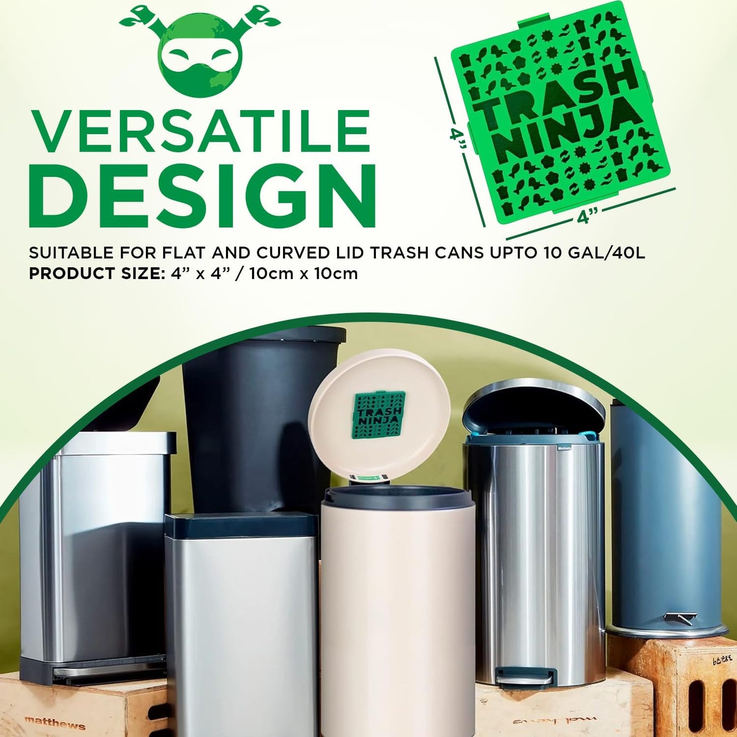 Trash Ninja Trash Can Deodorizer and Odor Eliminator (2 Pack) for Indoor Trash Cans Up to 10 Gallons, Made with Natural Activated Carbon - Lasts Up to 3 Months - Garbage Can Deodorizer to Control Odor