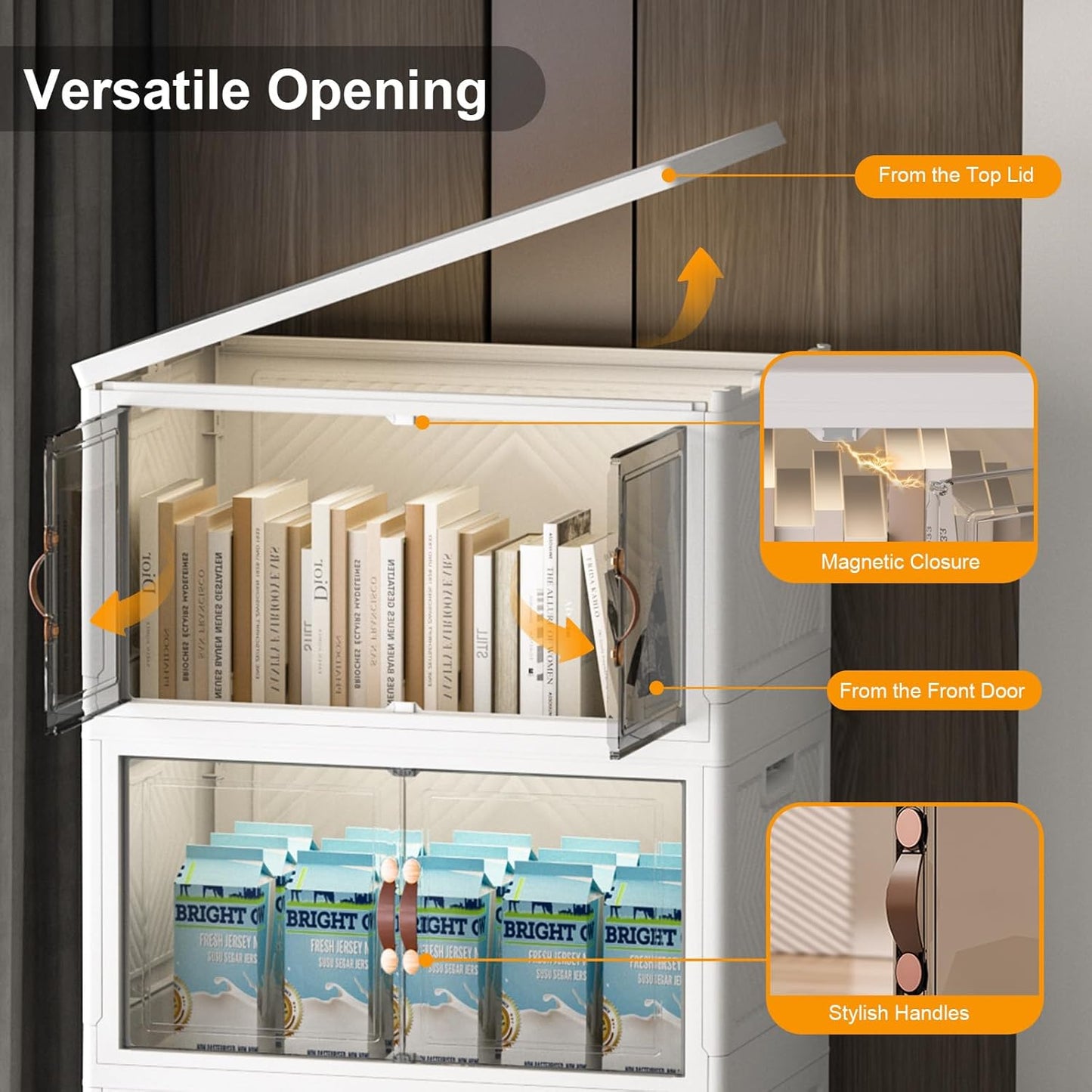 Extra Large Stackable Storage Bins with Lids & Wheels & Door, 448QT-112QT/28GAL*4Pack Foldable Collapsible Closet Organizers, Plastic containers drawers for bedroom Dorm