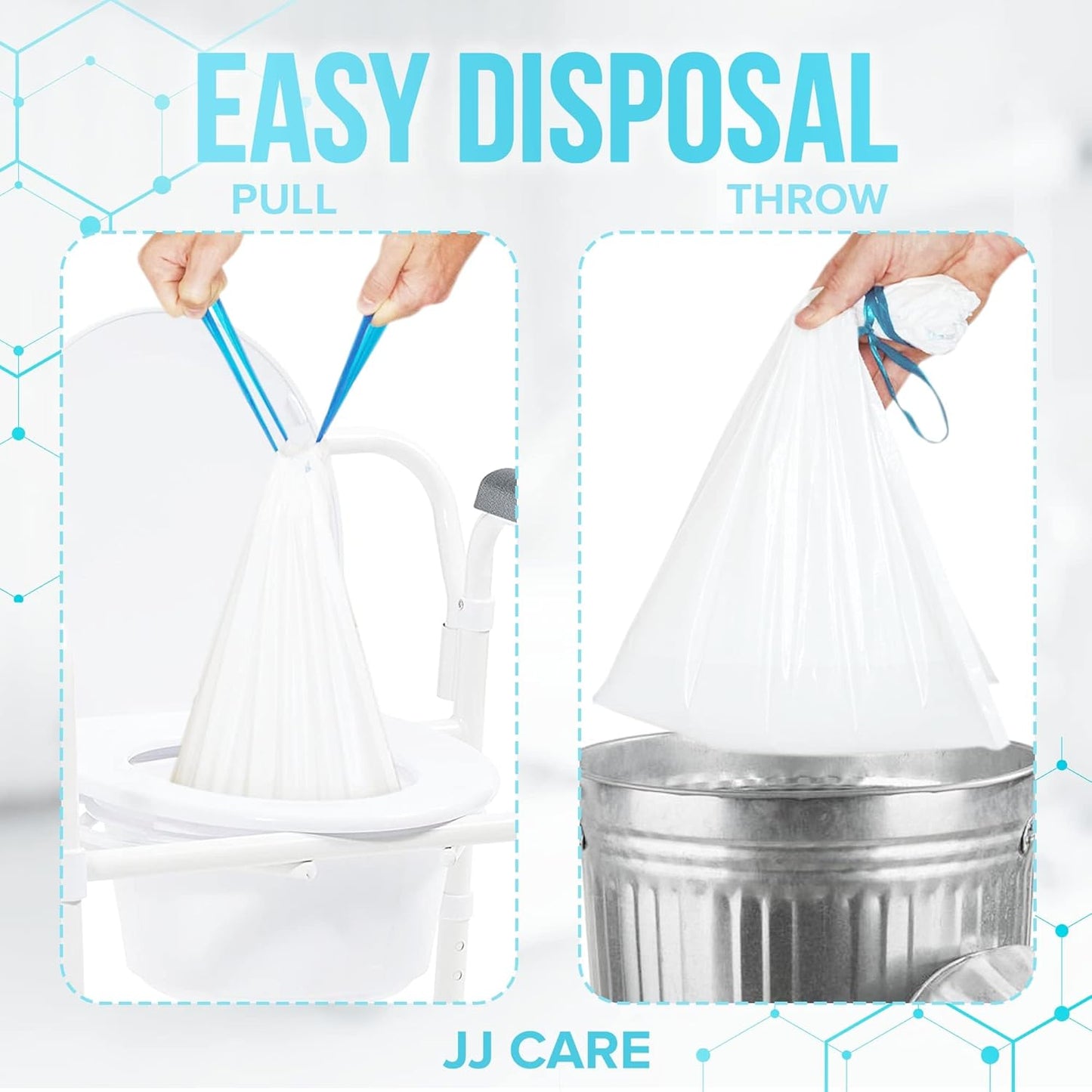 JJ CARE Bedside Commode Liners with Absorbent Pads - Pack of 90 Commode Poop Bags Liners 16"x21" Adults' Portable Bed Pan Toilet Chair, Disposable Toilet Bags for Bedside