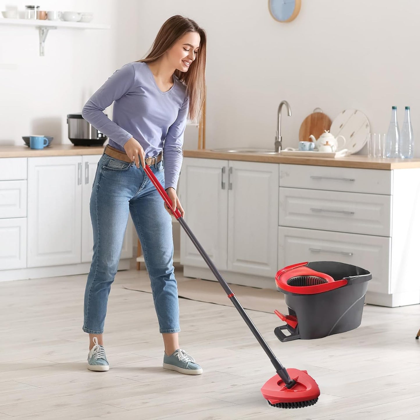 2 Pack Scrub Brush Attachment Compatible with O Cedar EasyWring Microfiber Spin Mop 1 Tank System, Upgraded Floor Scrubber Mop Replace Head, More Bristles Brush Heads for Kitchen, Deck and Bathroom