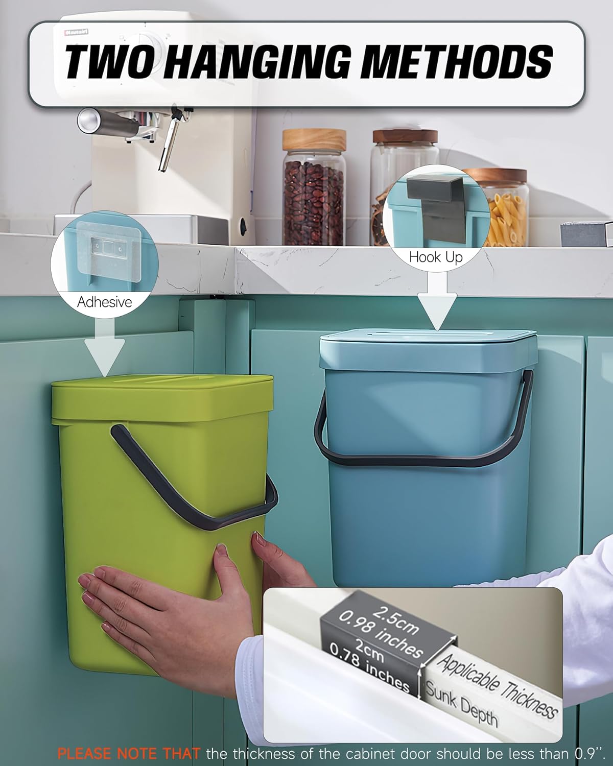 Compost Bin for Kitchen Countertop 5L/1.3 Gal Hanging Small Trash Can with Lid, Kichen Under Sink Trash Can, Wall Mount Indoor Compost Bucket with Lid(Lime Green)