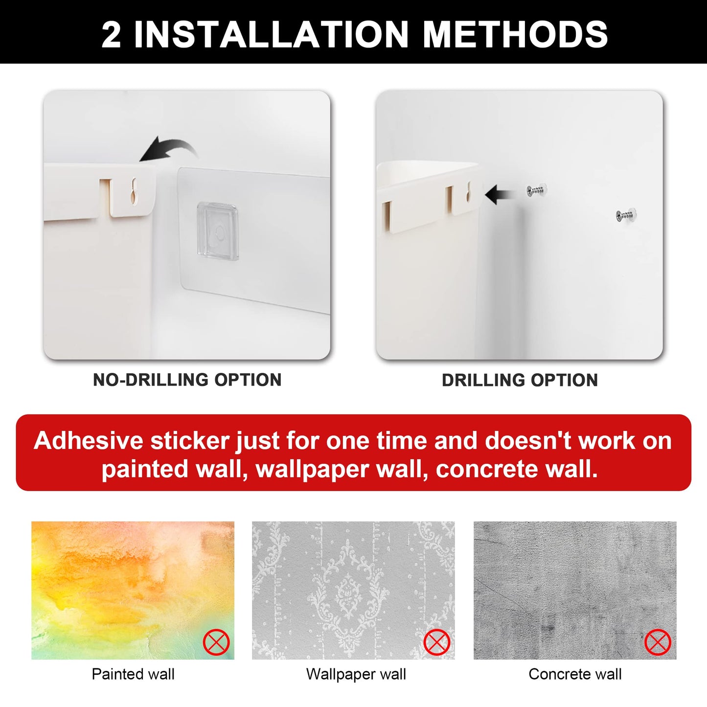YOHOM No Drilling File Holder Wall Mails Magazines Organizer Adhesive Door Mount, Single