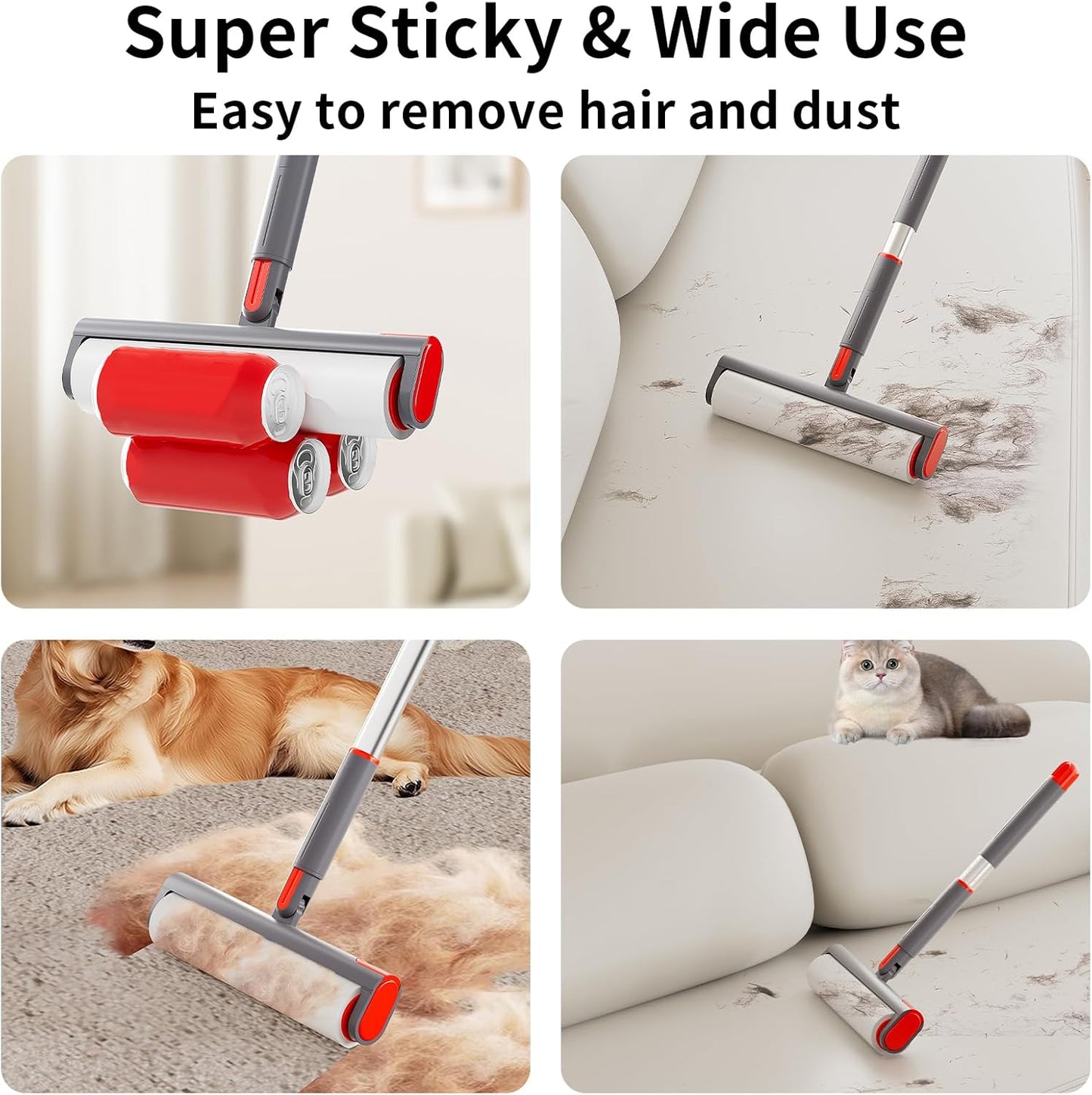 Large Lint Roller Refill 320 Sheets(4 Pack) Value Set, Extra Sticky, Easy Tear for Lint Remover, 9.45 in Pet Mega Extreme Stick Refill for Floor Roller Cleaning for Pet Hair