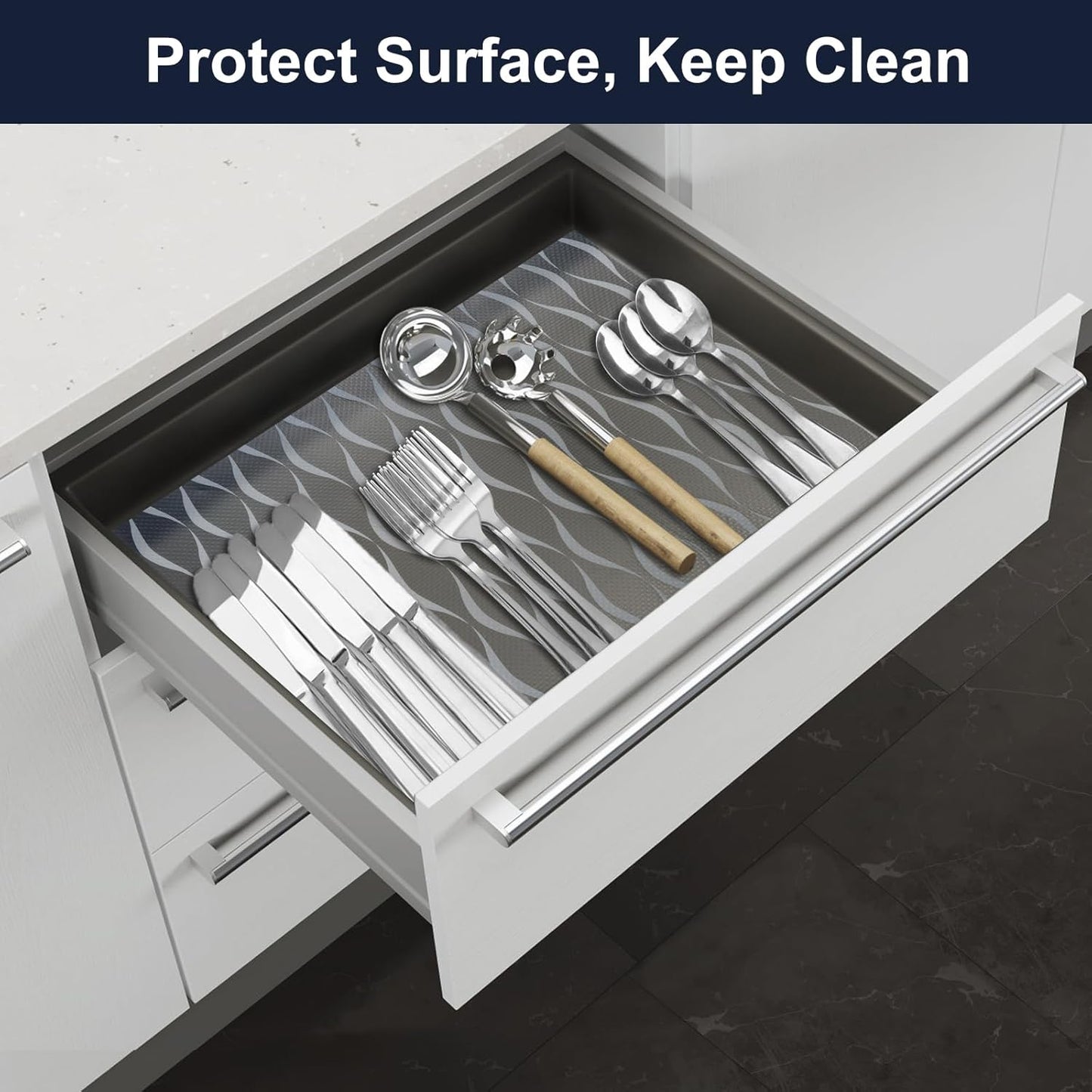 Shelf Liner, Waterproof Refragerator Liner, Drawer Liners for Kitchen Cabinet, Bathroom Sink Mat No Slip Cupboard Mats Non Adhesive Fridge Liner EVA Place Mats Roll - Clear Wave 12"×118"