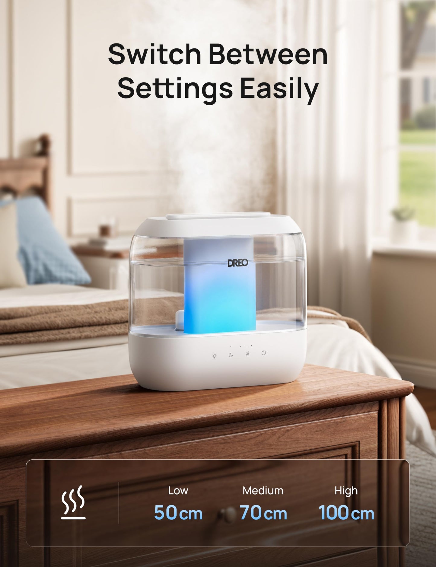 DREO 4L Humidifiers for Bedroom, 36H Runtime, 28 dB Quiet, HM311