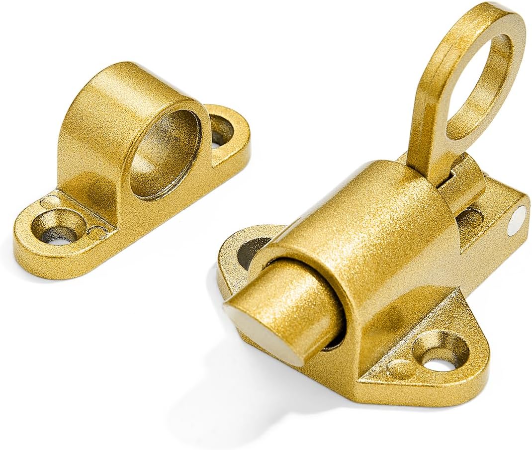 4 Packs Self-Closing Latches,Gold Spring Door Lock,Resilient Bolt Latch Aluminum Alloy Safety Automatic Spring Barrel Slide Door Lock with Screws,Used for Gate,Window and Cabinet etc