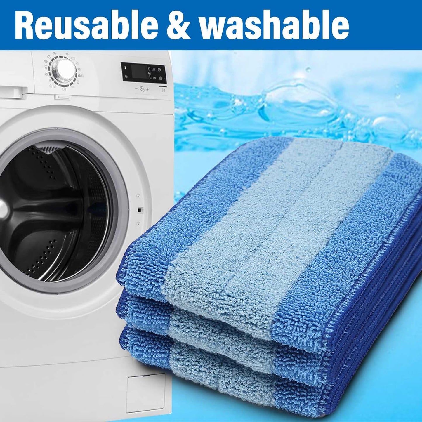 18 inch Mop Pads Refills, 3 Pack Microfiber Reusable Replacement Mop Pads Flat Replacements Heads for Wet Or Dry Floor Cleaning and Scrubbing, Blue Cloth