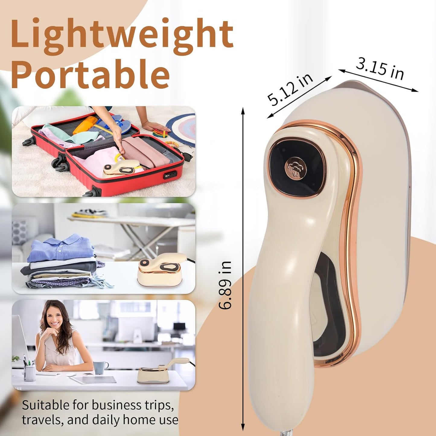 Portable Steam Iron for Clothes for Travel & Home, Handheld Garment Steamer & Iron 2 in 1 Wrinkle Remover, Travel Size with 4 Modes, LCD, Ceramic Soleplate,218mL,15-Second Heat, 110V-120V