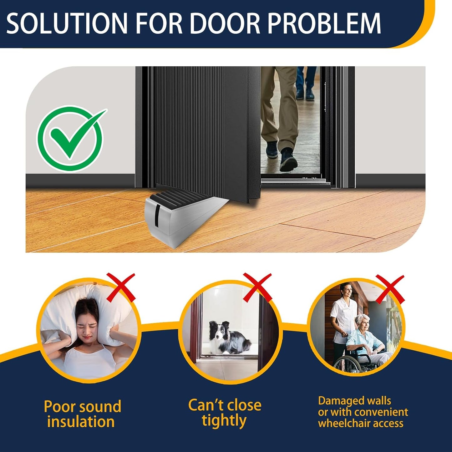 Heavy Duty Door Stopper Adjustable Spring Large Stoppers Wedge, Tall up to 3 Inches Doorstop Stainless steels Made Suits Any Heavy Doors