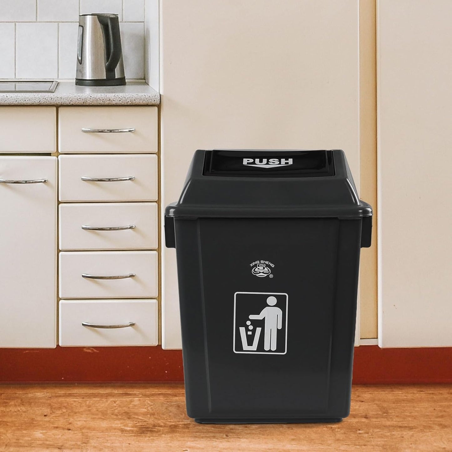 4 Pack Plastic Swing Lid Trash Can, 6 Gallon Trash Cans with Swing Lid, Grey