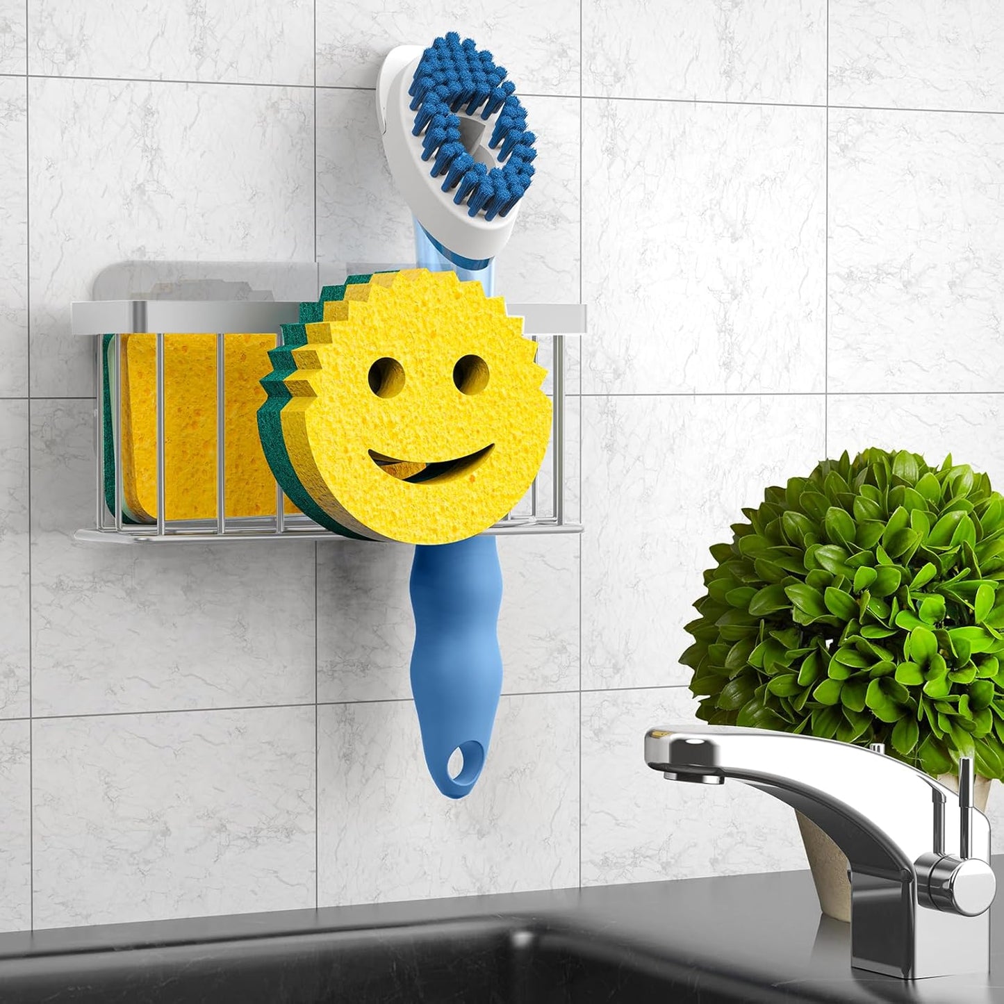 Sponge Holder Smiley Face,Sink Caddy,Sink Organizer Sponge Holder with 2 PCS Suction Cups/1 PCS Adhesive Strips, Designed for Sponge, Soap, Dish brush, Scrubber-Gary