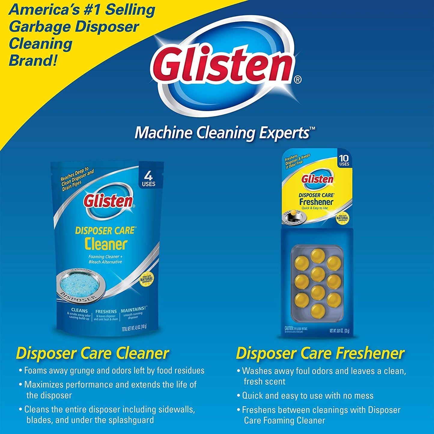 Glisten Garbage Disposal Cleaner and Odor Eliminator with Foaming Action, Removes Buildup and