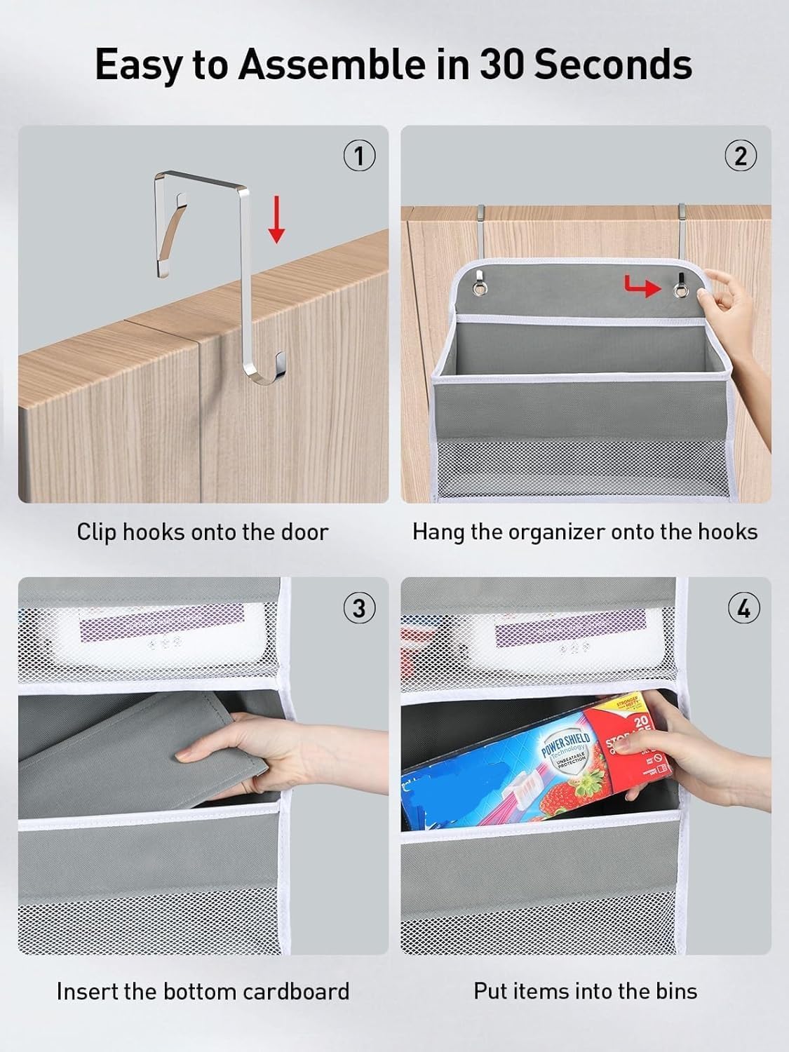 Yecaye 3 Pack Over The Door Organizer, 6-Tier Closet Door Hanging Organizer with 12 Mesh Pockets, Bathroom Organizers and Storage, Ultra Sturdy Large Capacity Over Door Storage Newborn Baby Essentials