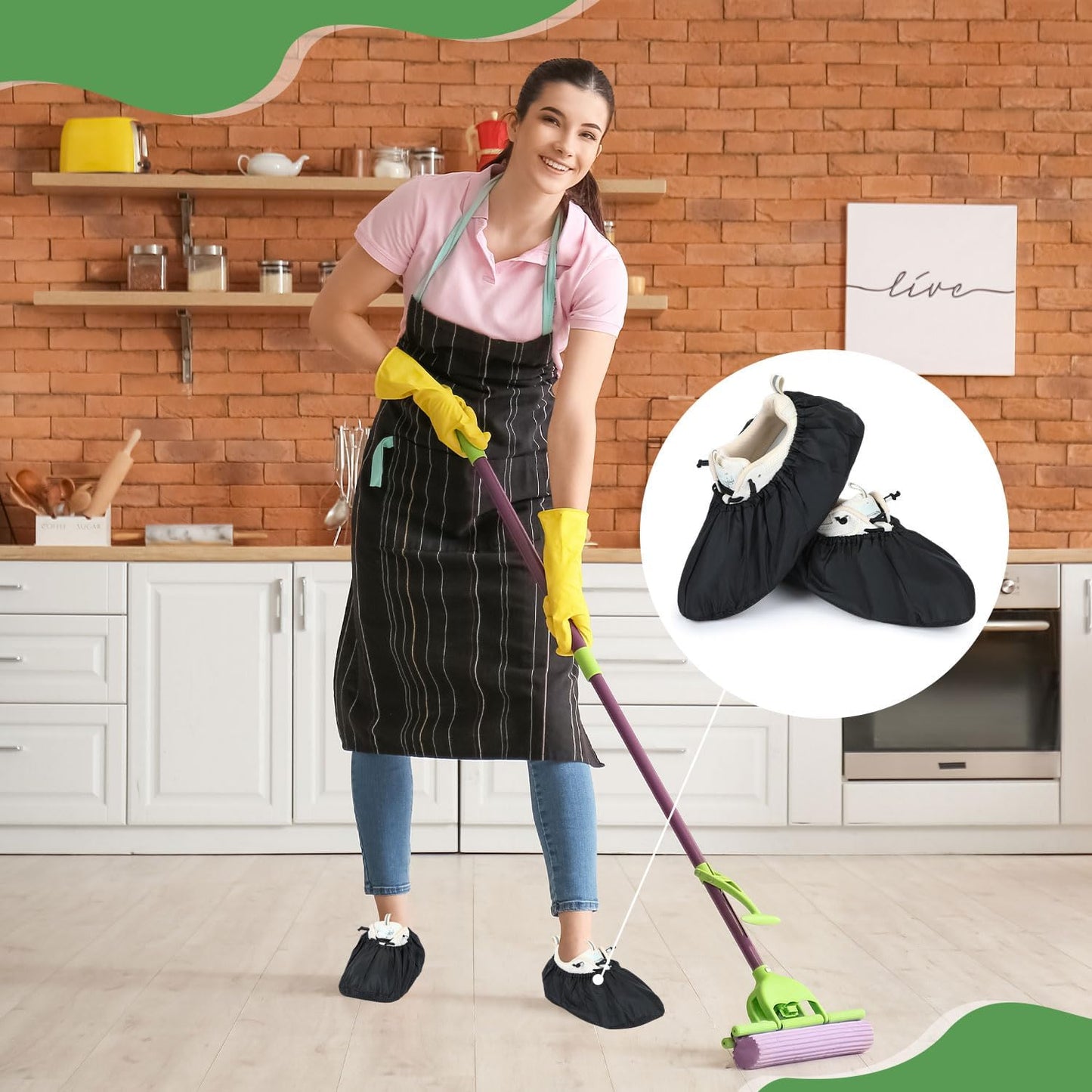 Frienda 8 Pairs Non Slip Reusable Shoe Covers Waterproof Boot Covers for Household Carpet Floor Protection Machine Washable (Medium)