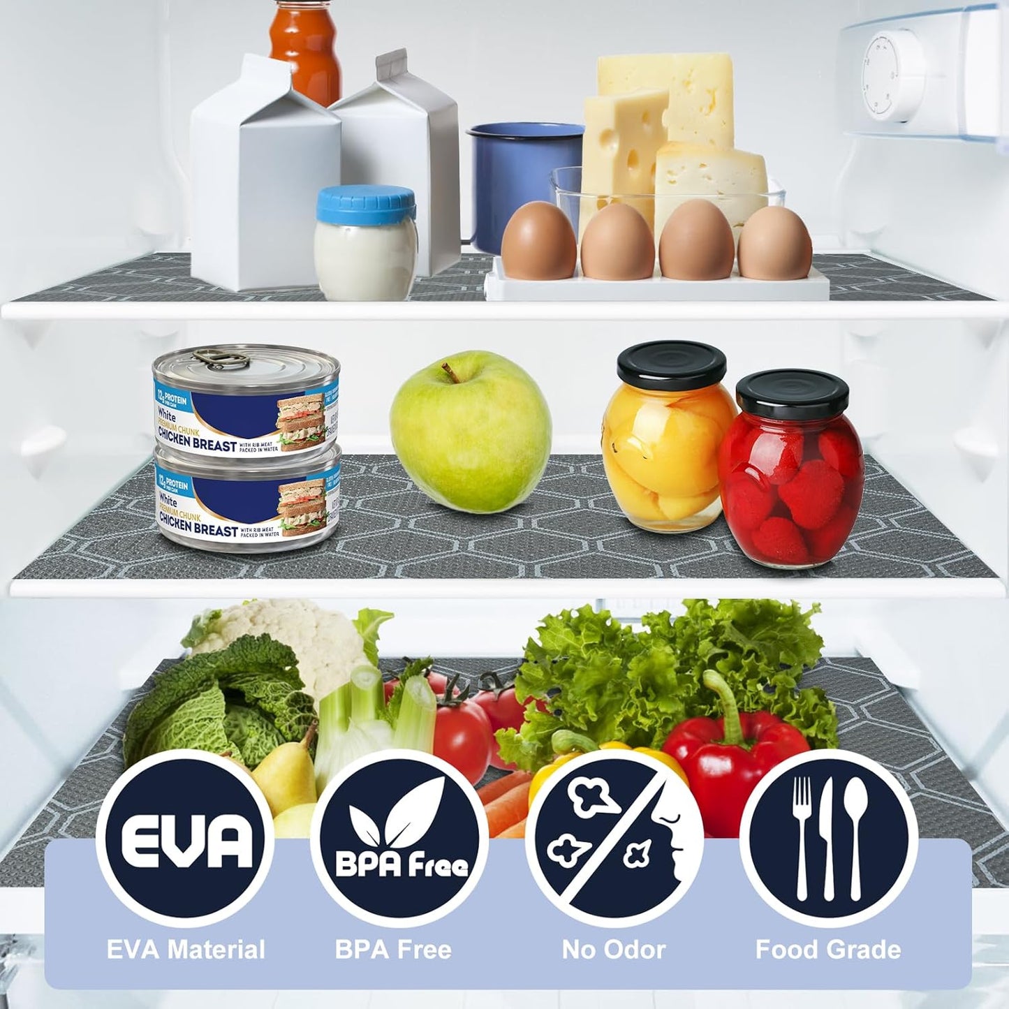 Non Adhesive Shelf Liner, Waterproof Drawer Liners for Kitchen Cabinet Refrigerator, No Slip Bathroom Sink Liners, Cupboard Fridge Liner EVA Place Mat Roll -17.5" x 118" Grey