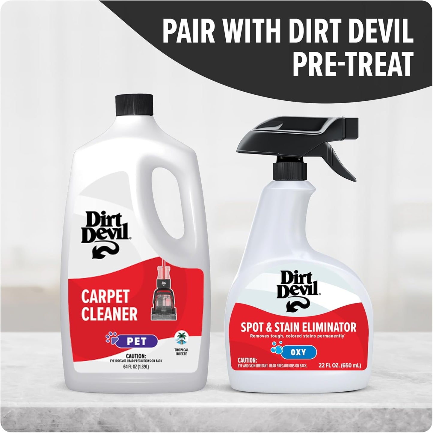 Dirt Devil Pet Carpet Cleaner Solution, 64 oz., Tropical Breeze Scent, Carpet Shampoo Solution, Eliminates Pet Stains and Odors, Pair with Dirt Devil Full Size Carpet Cleaner Machines