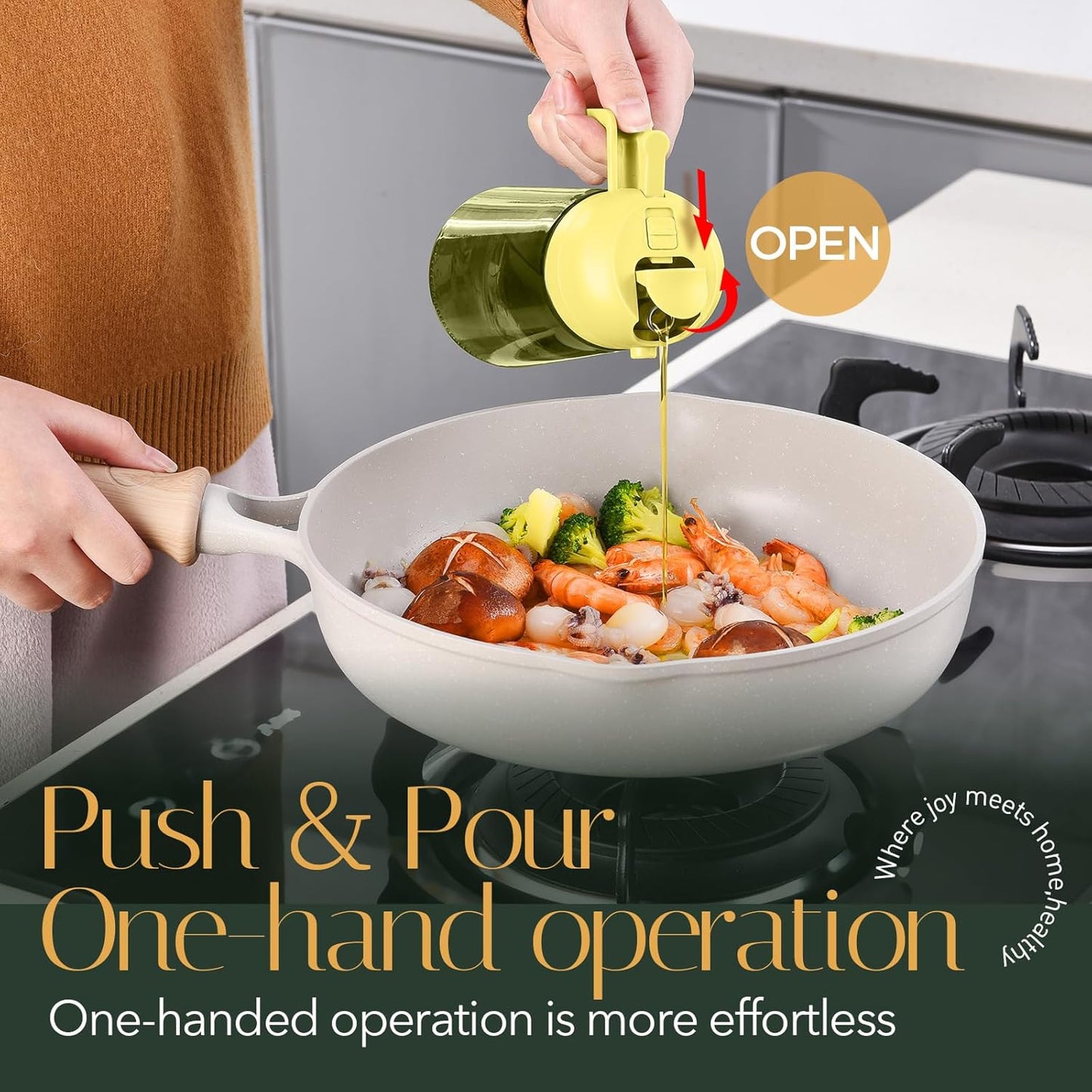 YARRAMATE 16oz/470ml Light-Blocking Dark Oil Sprayer for Cooking, 2 in 1 Olive Oil Dispenser Bottle for Kitchen, Premium Dark Green Glass Oil Bottle, Food-Grade Oil Mister for Air Fryer, BBQ (Pomelo)