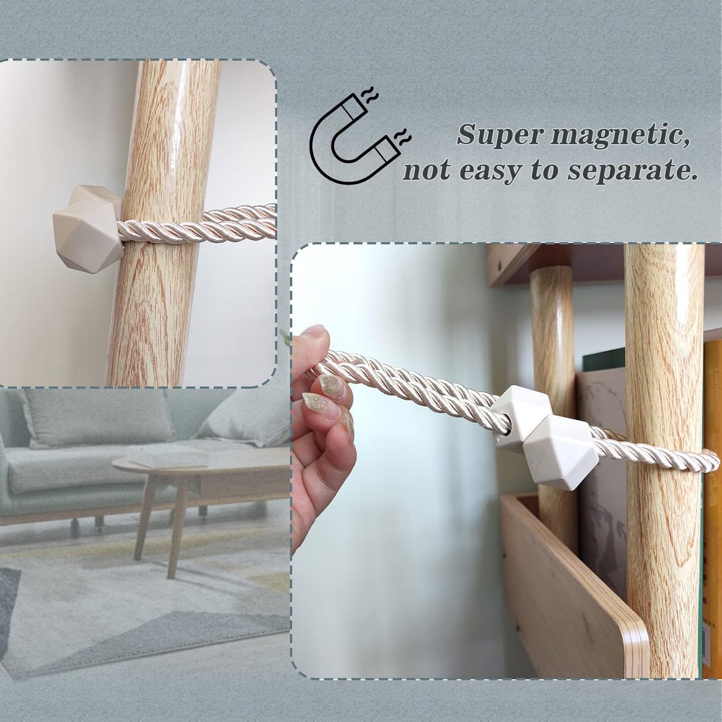 Hion Magnetic Curtain Tiebacks Beige 2pcs, Curtain Tiebacks Buckles Holdbacks Holders Hooks Clip for Home Bedroom Office Decorative Curtain