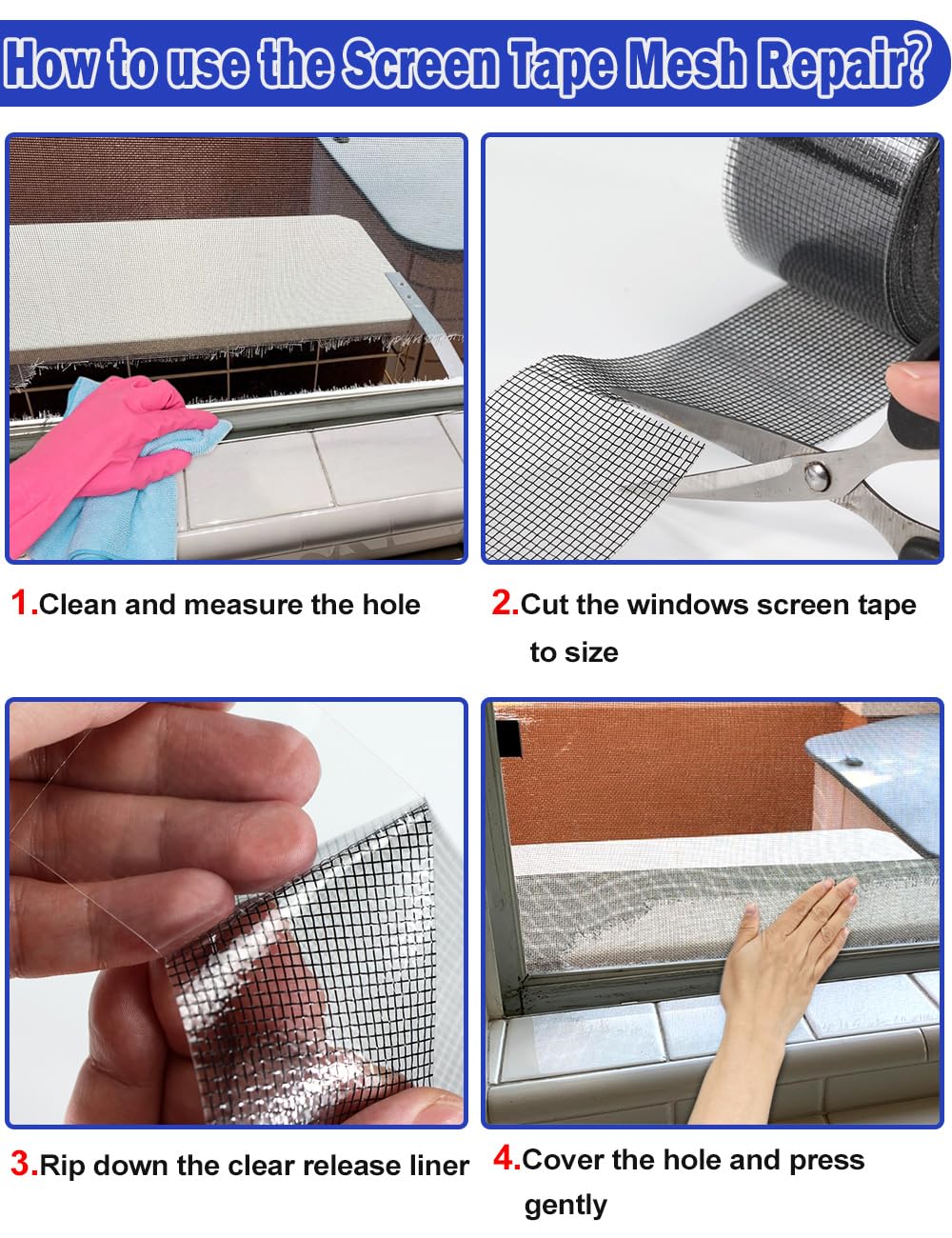 Wohohoho Window Screen Repair Tape, 3 in X 20 FT (240IN) Black Screen Patch Repair Kit, 3-Layer Strong Adhesive Invisible Screen Tape Mesh Repair for Windows, Doors Garage Mosquito Net Magnetic Screen