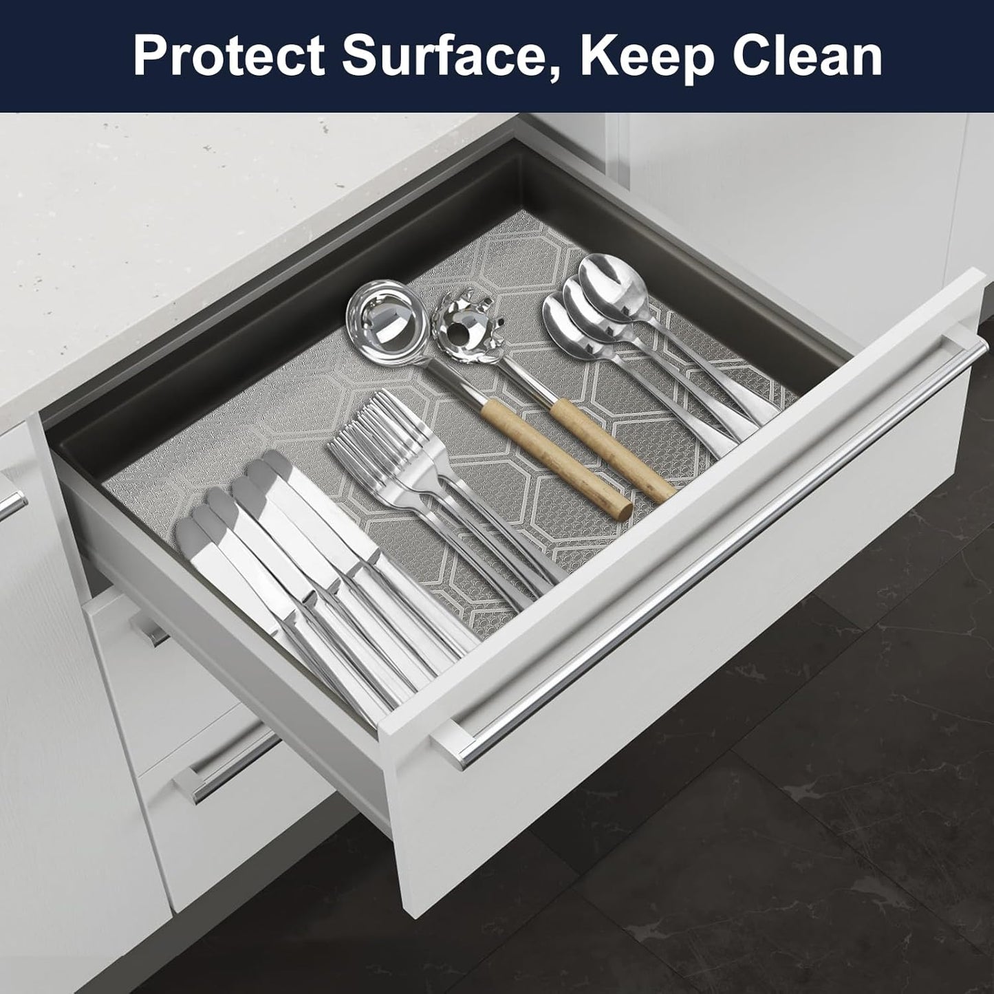 Shelf Liner, Refragerator Drawer Liners for Kitchen Cabinets, Waterproof Bathroom Sink Mat No Slip Cupboard Liners Non Adhesive Fridge Liner Roll - Clear 17.5"×197"