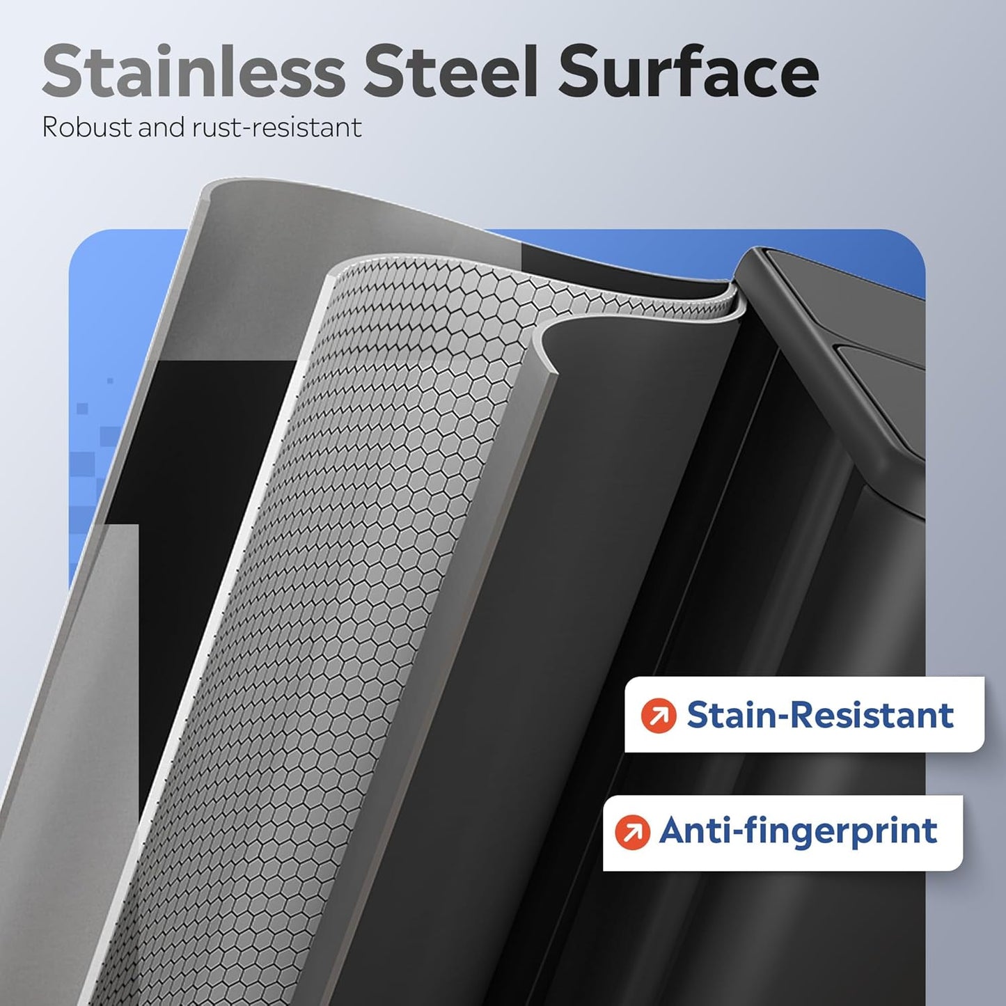 WLIVE Dual Trash Can, 2 x 8 Gallon (2 x 30 L), Step Trash Can with Lid with Inner Buckets, 2 Compartment, Heavy-Duty Stainless Steel Gabage Can for Kitchen with 15 Trash Bags, Black