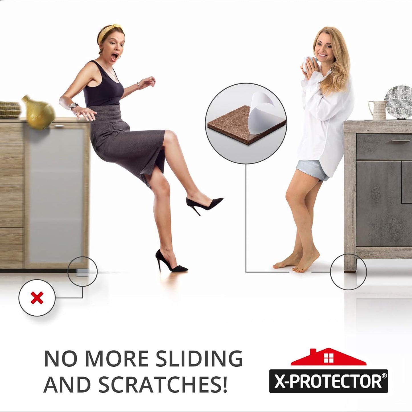 Non Slip Furniture Pads X-PROTECTOR 48 PCS - 32 pcs 1” Round + 16 pcs 2" Square Furniture Grippers! Rubber Feet Hardwood Floor Protectors for Furniture Legs - Couch Stoppers - Keep Furniture in Place!