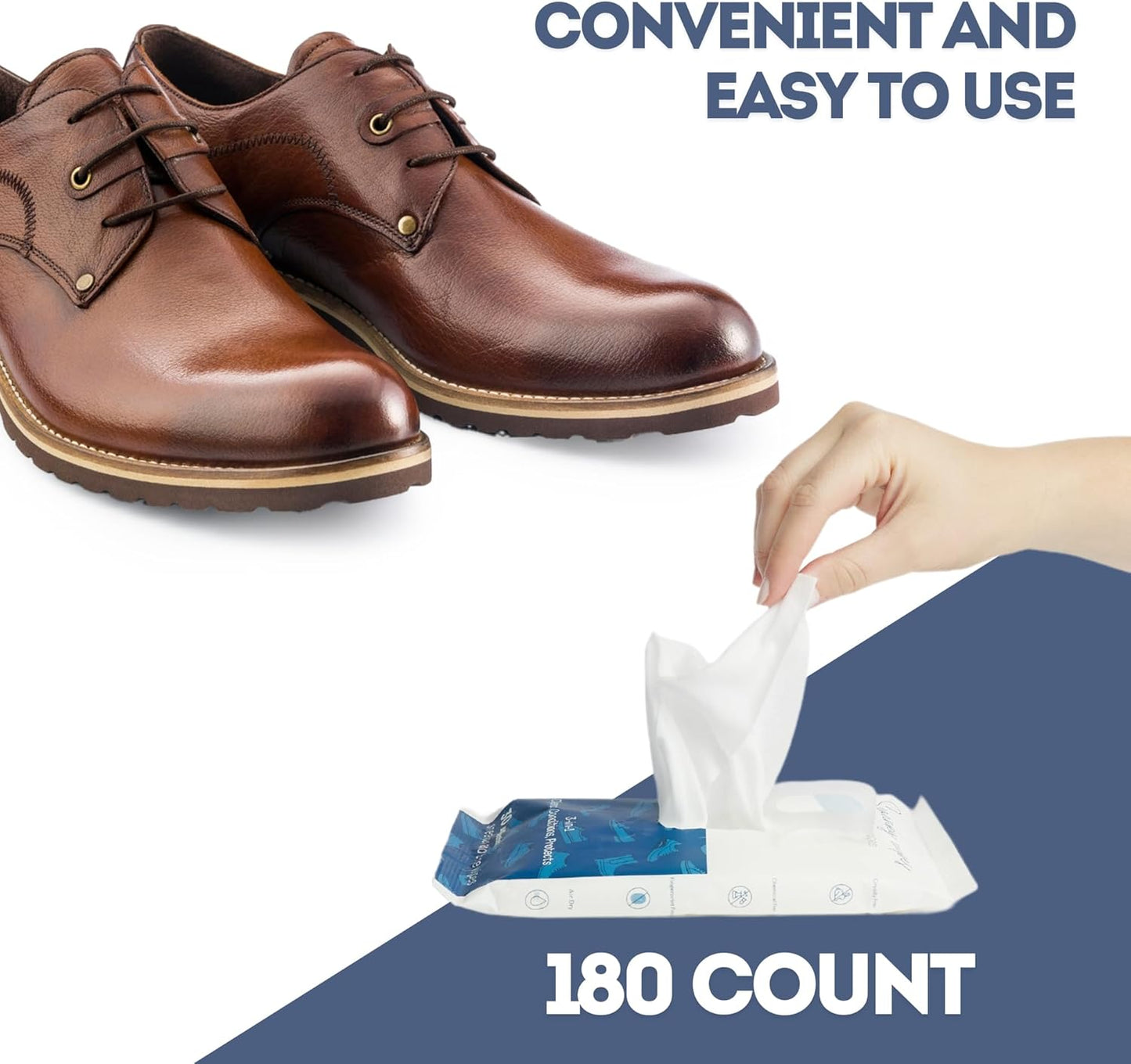 Swanky Shoe Cleaner Wipes - Leather and Sneaker Cleaner, Removes Dirt, Grime and Stains, Quick & Easy Shoe Sole and Boot Cleaning Wipes, Essential Shoe Cleaning Supplies - Soft Wipes, 180 Count