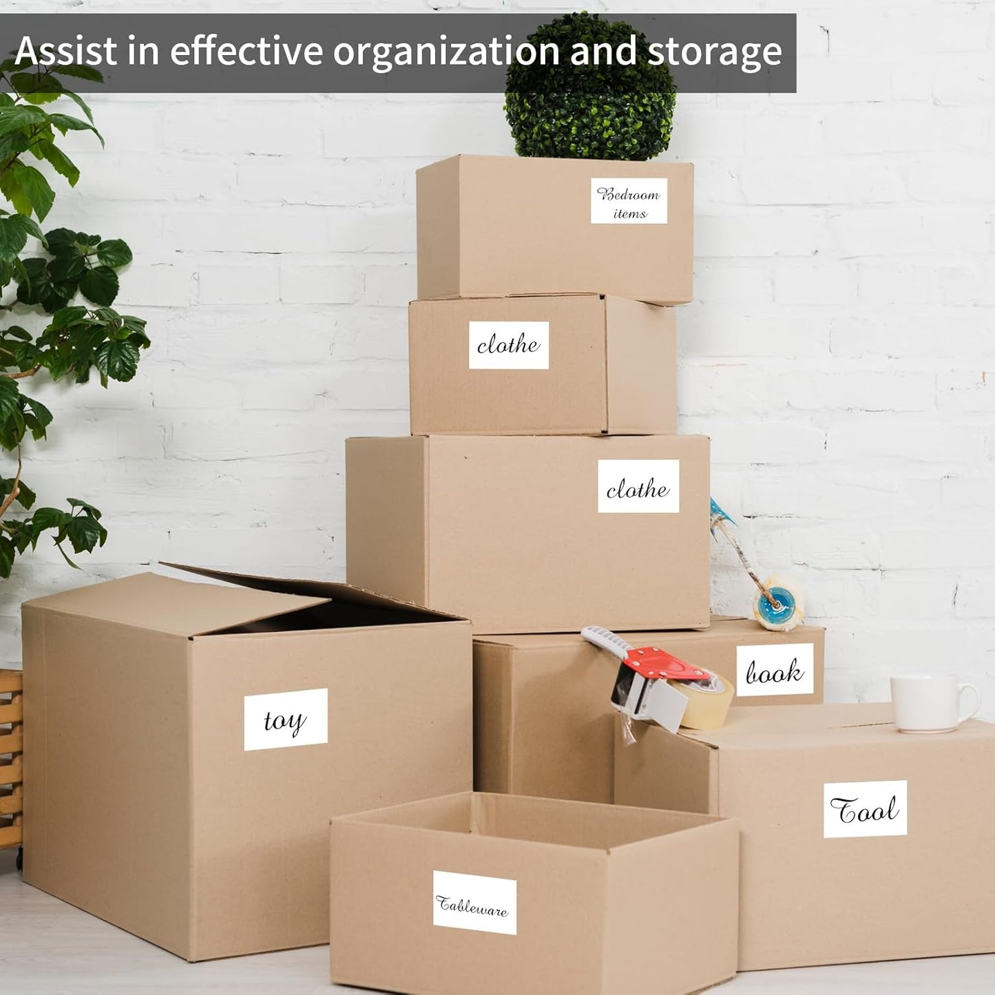 STARLIBOO Removable Colored Labels Stickers, 3X5 Inch Removable Large Label Stickers for Moving Boxes and Storage Bins- Waterproof- Tear Resistant (White)