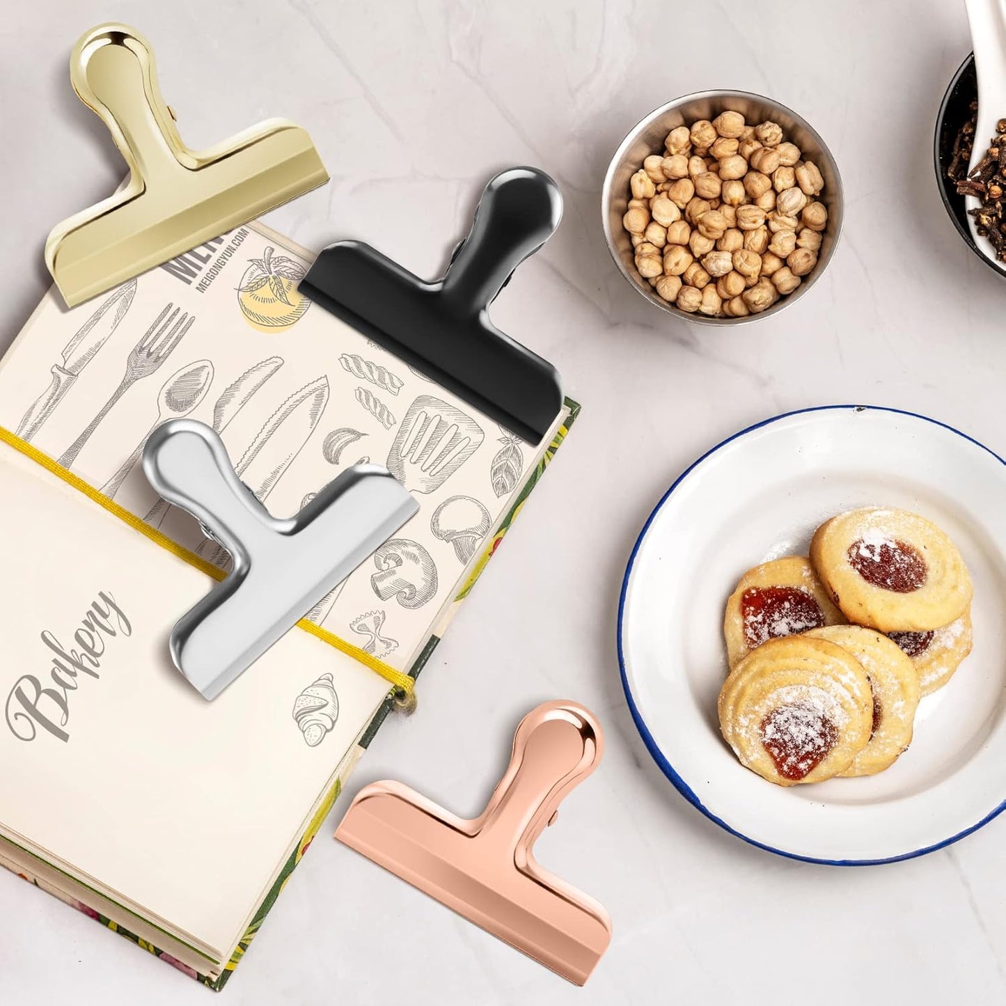 20 Pack 3 Inch Wide Stainless Steel Chip Clips Heavy Duty Food Bag Clamp, All-Purpose Air Tight Grip Clips for Kitchen Office to Seal Coffee Bags, Paper Sheets