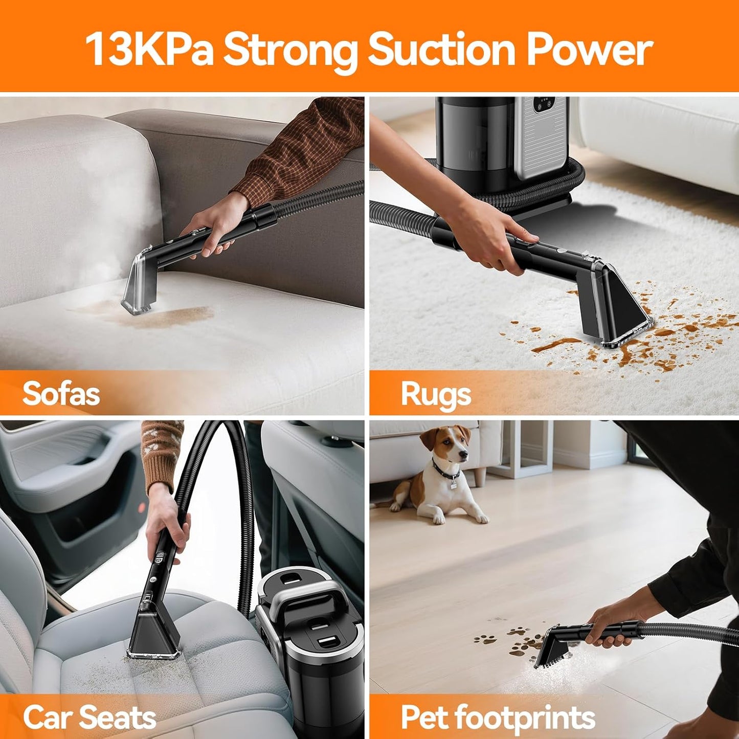 Portable Carpet and Upholstery Spot Cleaner Machine, Instant Heating Carpet Cleaner Machine With 5 Cleaning Modes, 13Kpa Powerful Scution Stain Remover Deep Cleaner for Pets, Area Rugs, Sofa, Seat
