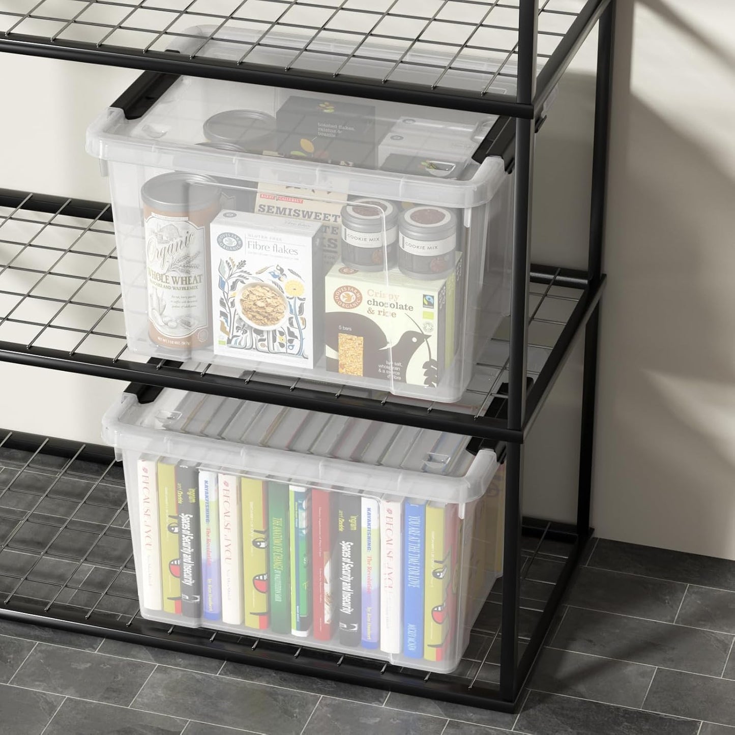 4-Pack Plastic Storage Bins with Lid, Latching Stackable Utility Tote, 35 Quart, Clear