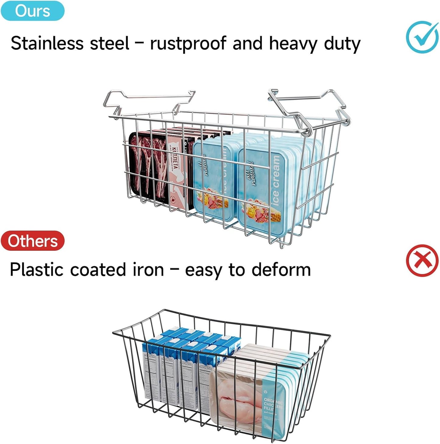 Freezer Organizer Bins - Fit 10 to 20 Cu.FT Deep Freezer, Stackable Chest Freezer Organizer Sort Frozen Food and Easily Get with Handle, 4 Pack Chest Freezer Bins