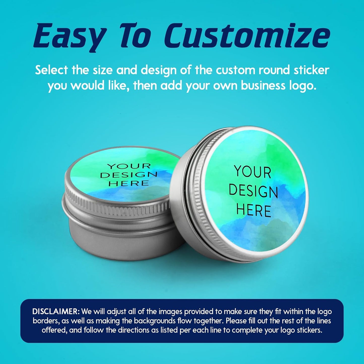 100 Custom Vinyl Stickers - Upload Your own Image, Text, Design, Logo - Personalized Logo Labels for Handmade, Packaging, Bottle, Jars, Candle, Brand Stickers (Blue Green, 5x5)