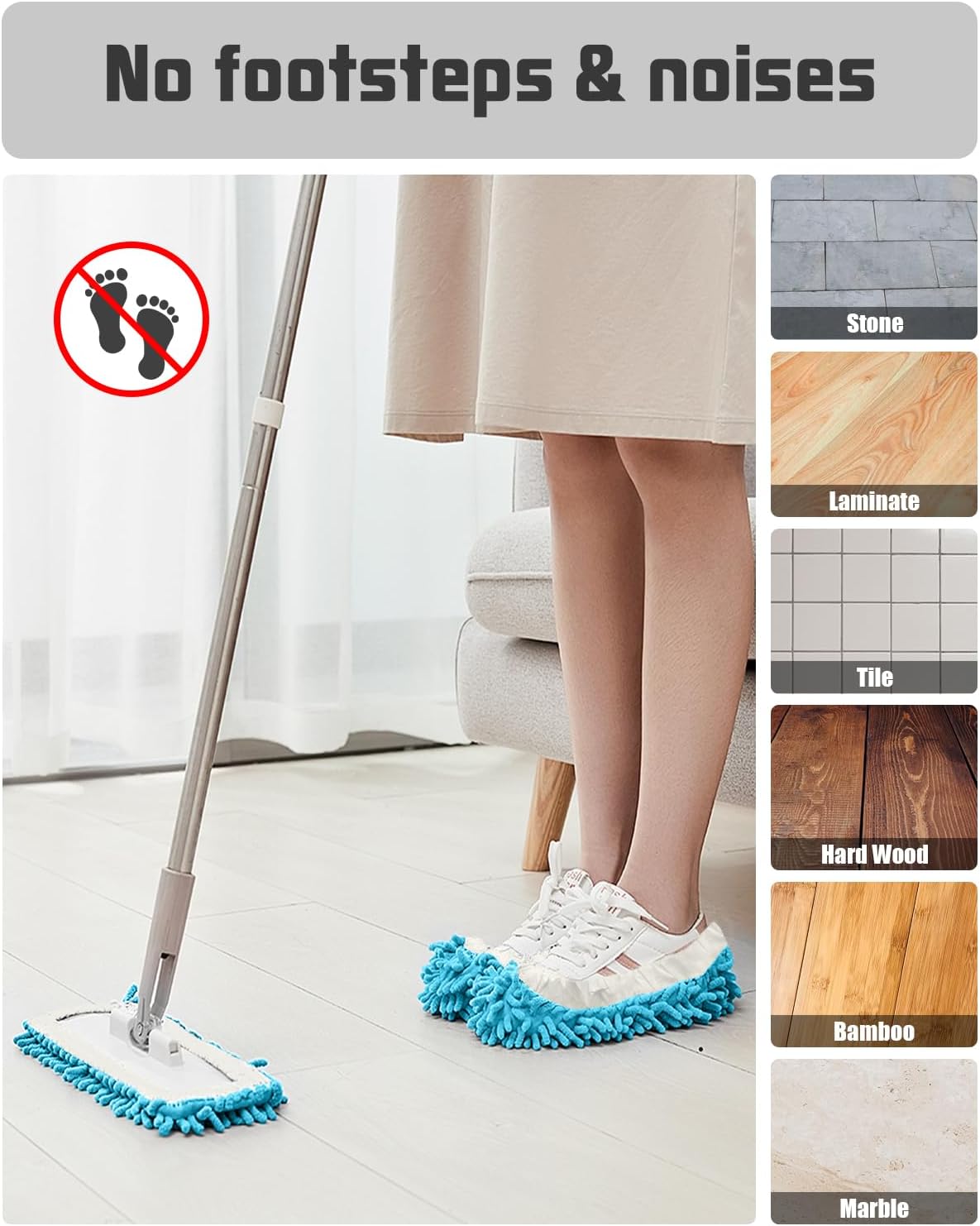 8 Pcs Mop Slippers Socks Floor Cleaning,Microfiber Shoe Covers dust Washable Reusable for Woman Man House Kitchen (Blue)