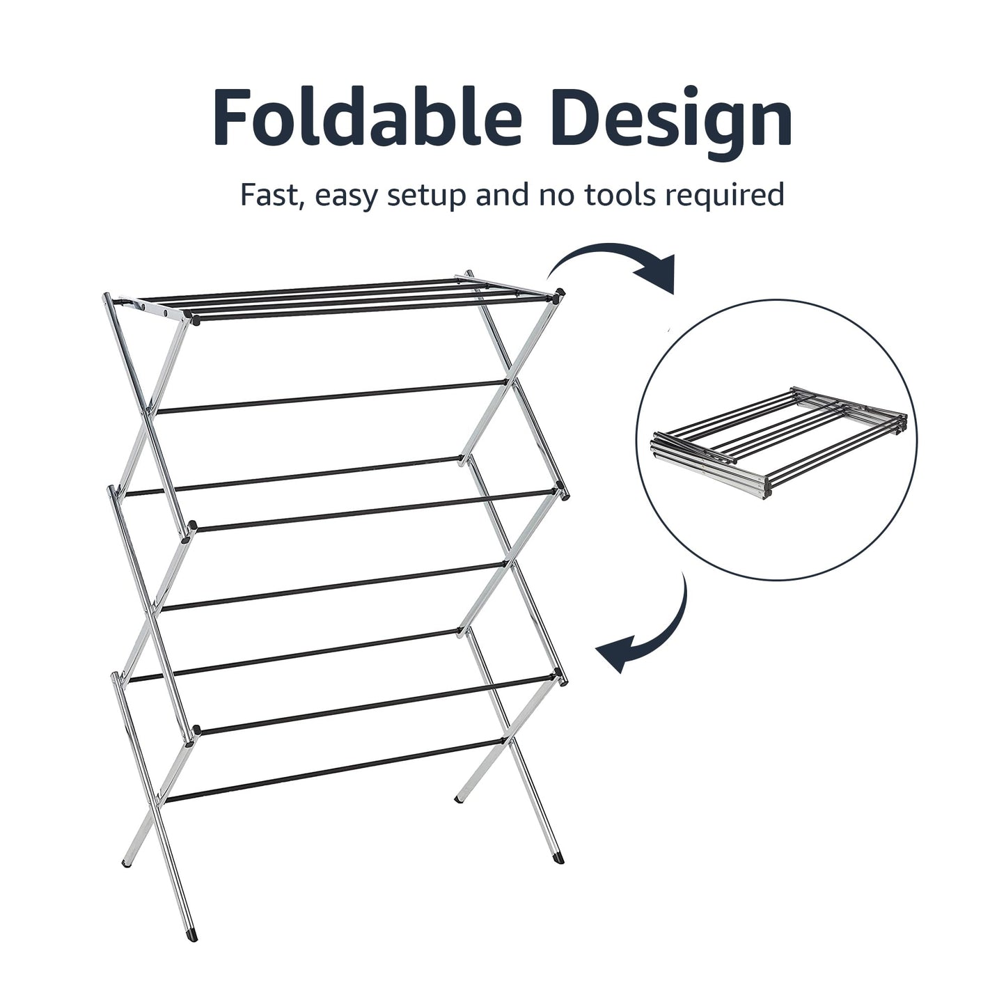 Amazon Basics Foldable Portable Metal Clothes Drying Rack for Indoor Air Drying, Energy Saving